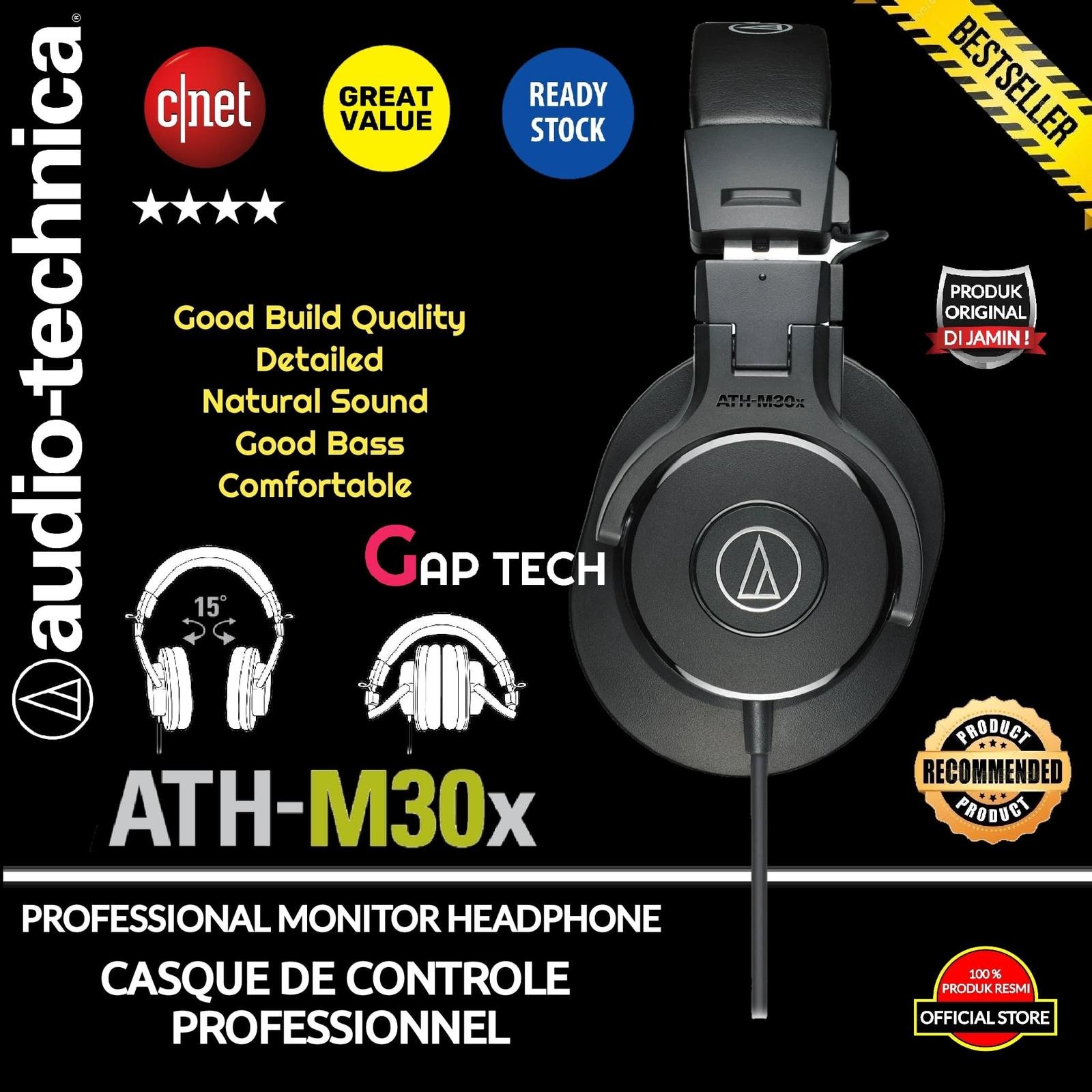Audio Technica ATH-M30X / ATH M30X Professional Monitor Headphones Original