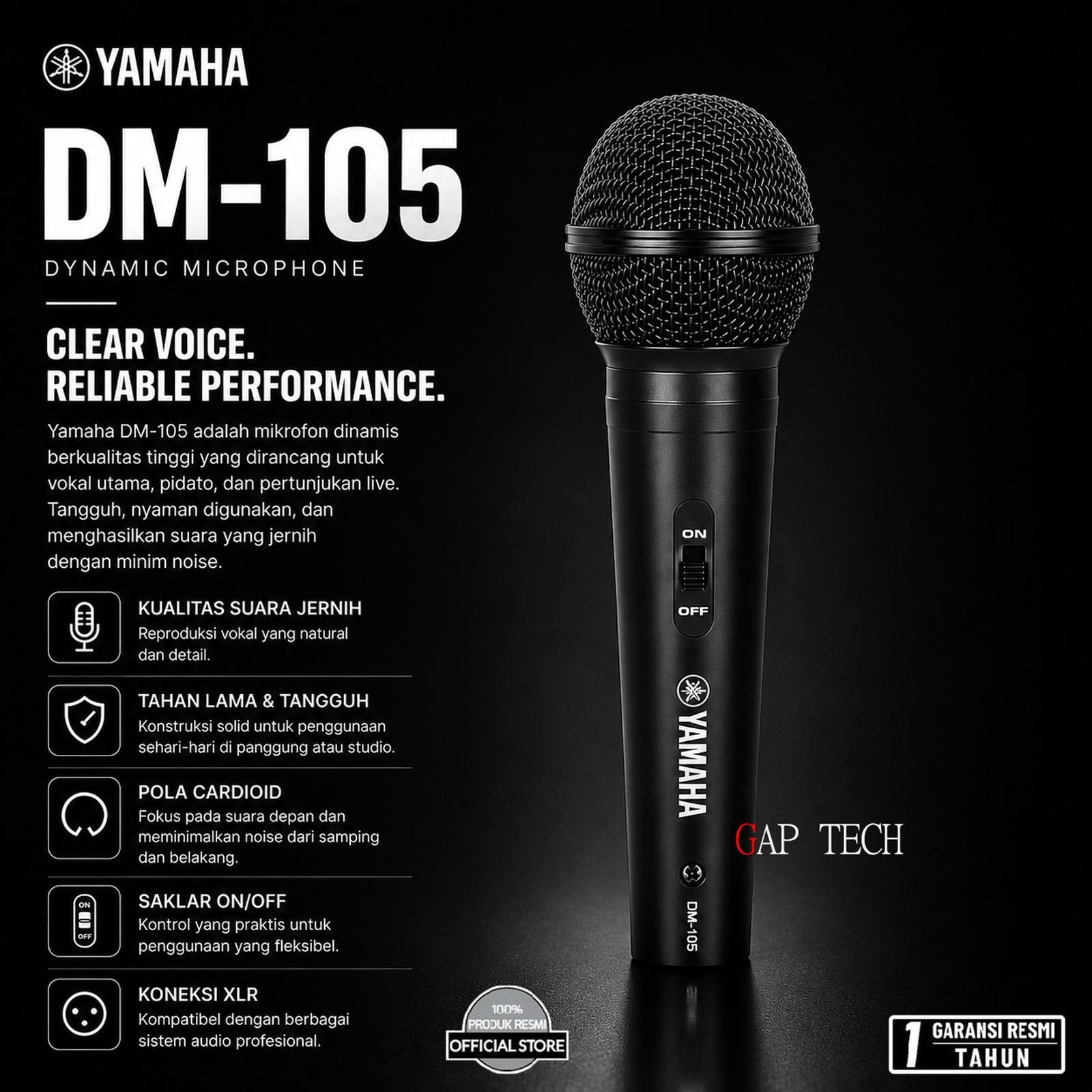 Yamaha DM-105 DM105 Dynamic Microphone Wired With Cable 6.3mm Original