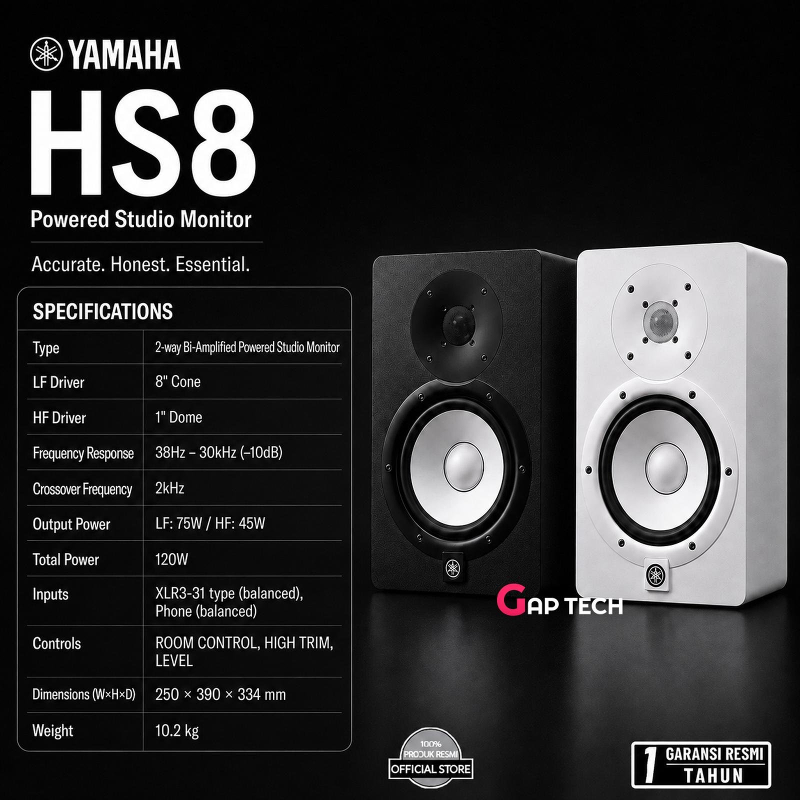 Yamaha HS8 HS8i HS 8 8inc 2-Way Powered Studio Monitor Speaker Original