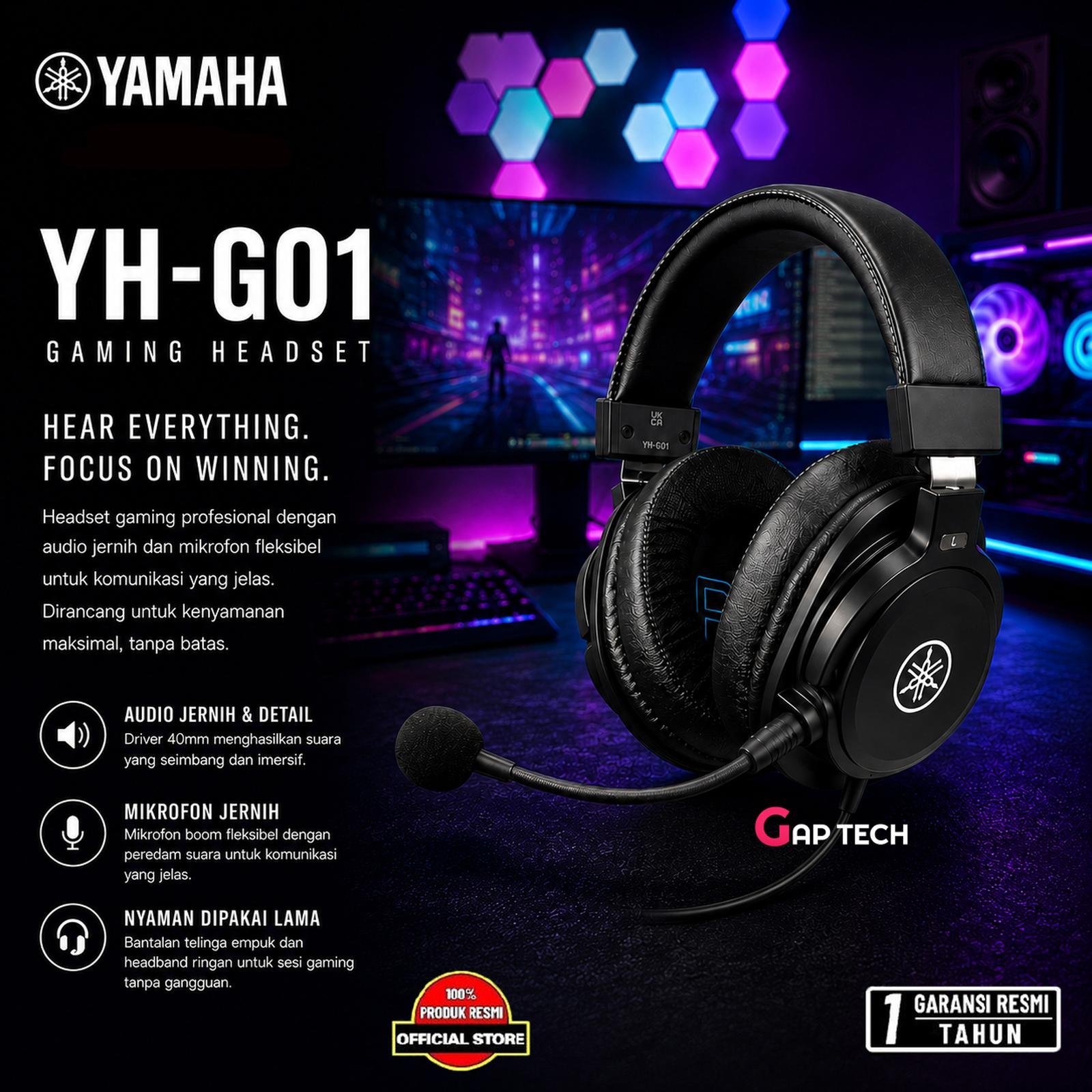 Yamaha YH-G01 / YH G 01 / YHG01 Gaming Headset with Studio-quality Sound & Condenser Microphone Original