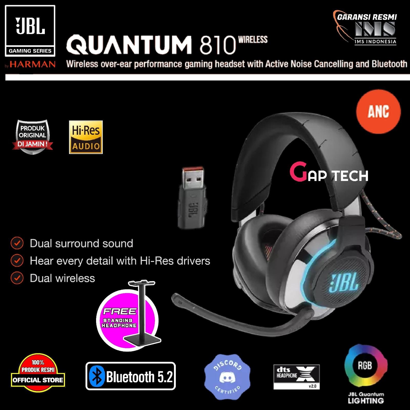 JBL QUANTUM 810 Wireless ANC Over-Ear Performance Gaming Headset Original