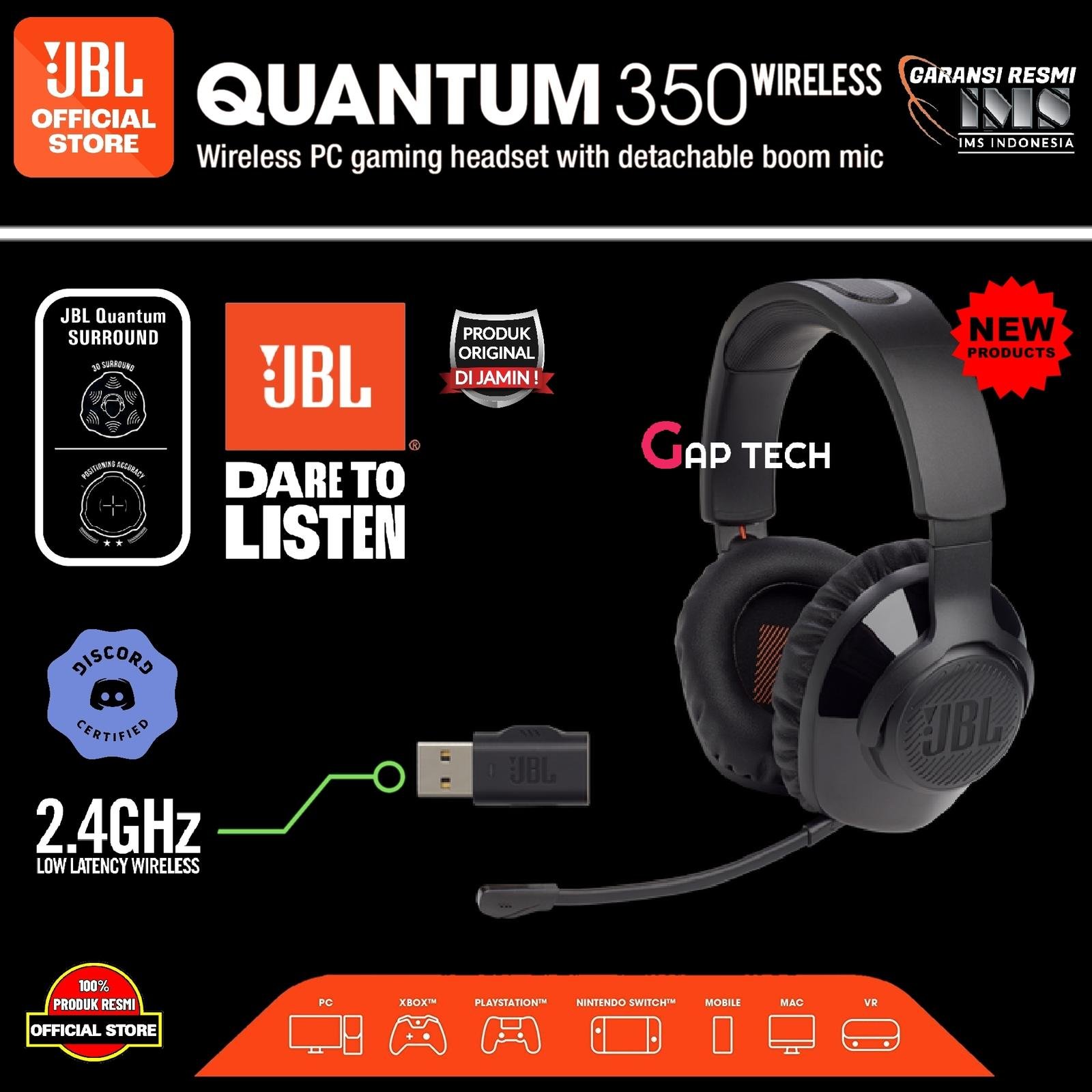 JBL Quantum 350 / Q350 Wireless PC Gaming Headset / Headphones Original