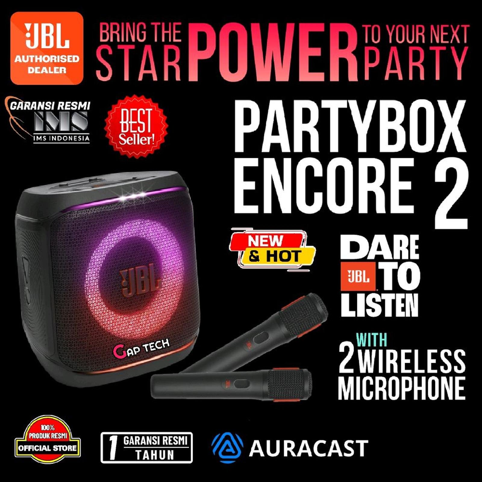 JBL Partybox Encore 2 (Gen 2) / Encore2 / Encore 2 Portable Bluetooth Speaker with 2 Digital Wireless Microphone and Deep Bass Speaker Original