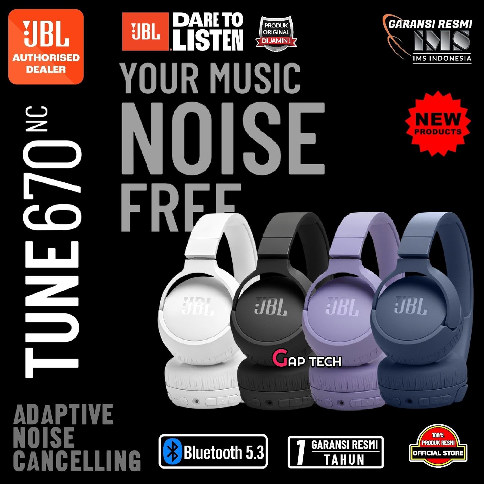 JBL Tune 670NC / Tune 670 NC / T670NC / T 670NC / T 670 NC Adaptive Noise Cancelling Wireless On-Ear Headphones Original