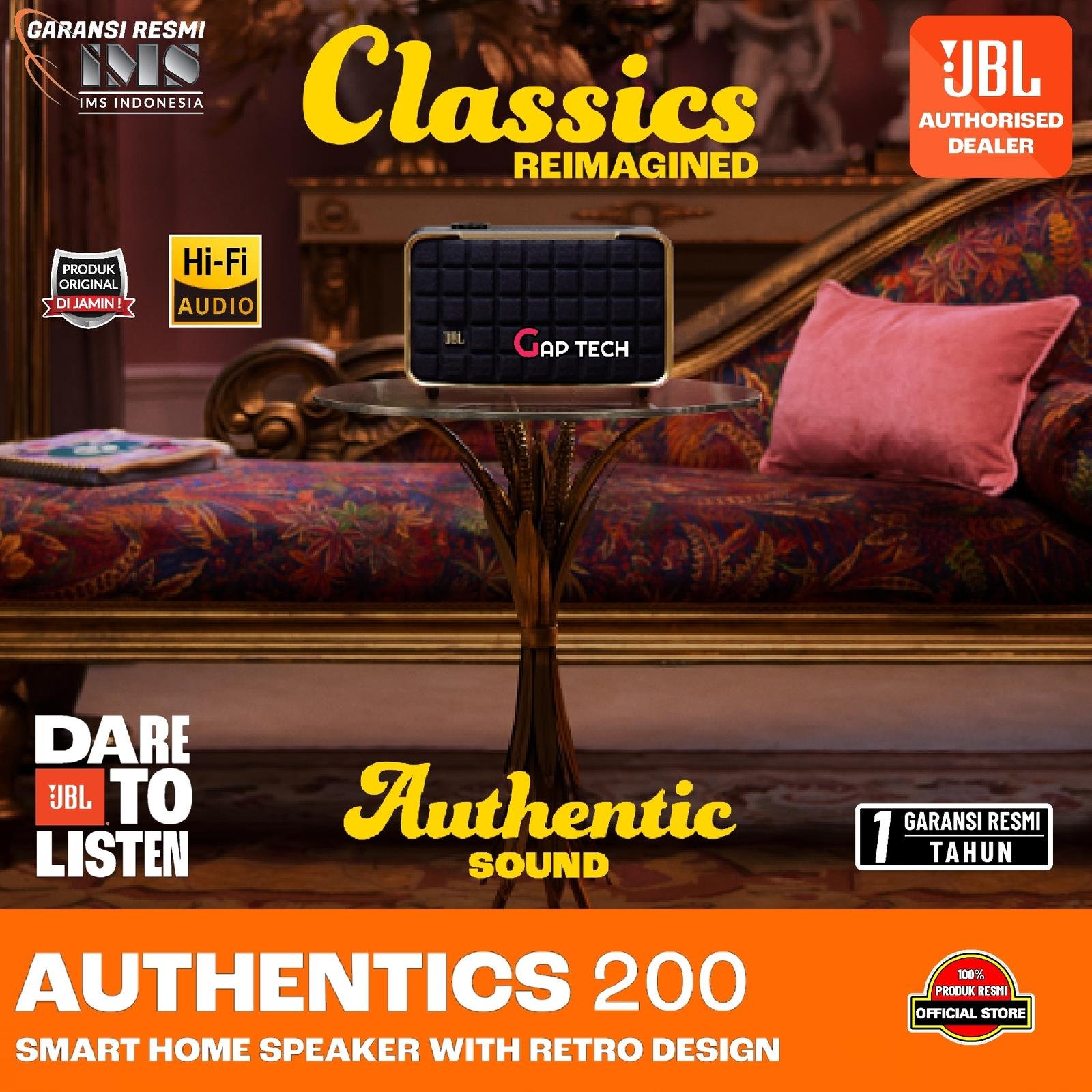 JBL Authentics 200 / Authentics200 / Authentic 200 Smart Home Speaker with Wi-Fi, Bluetooth and Voice Assistants with Retro Design Original