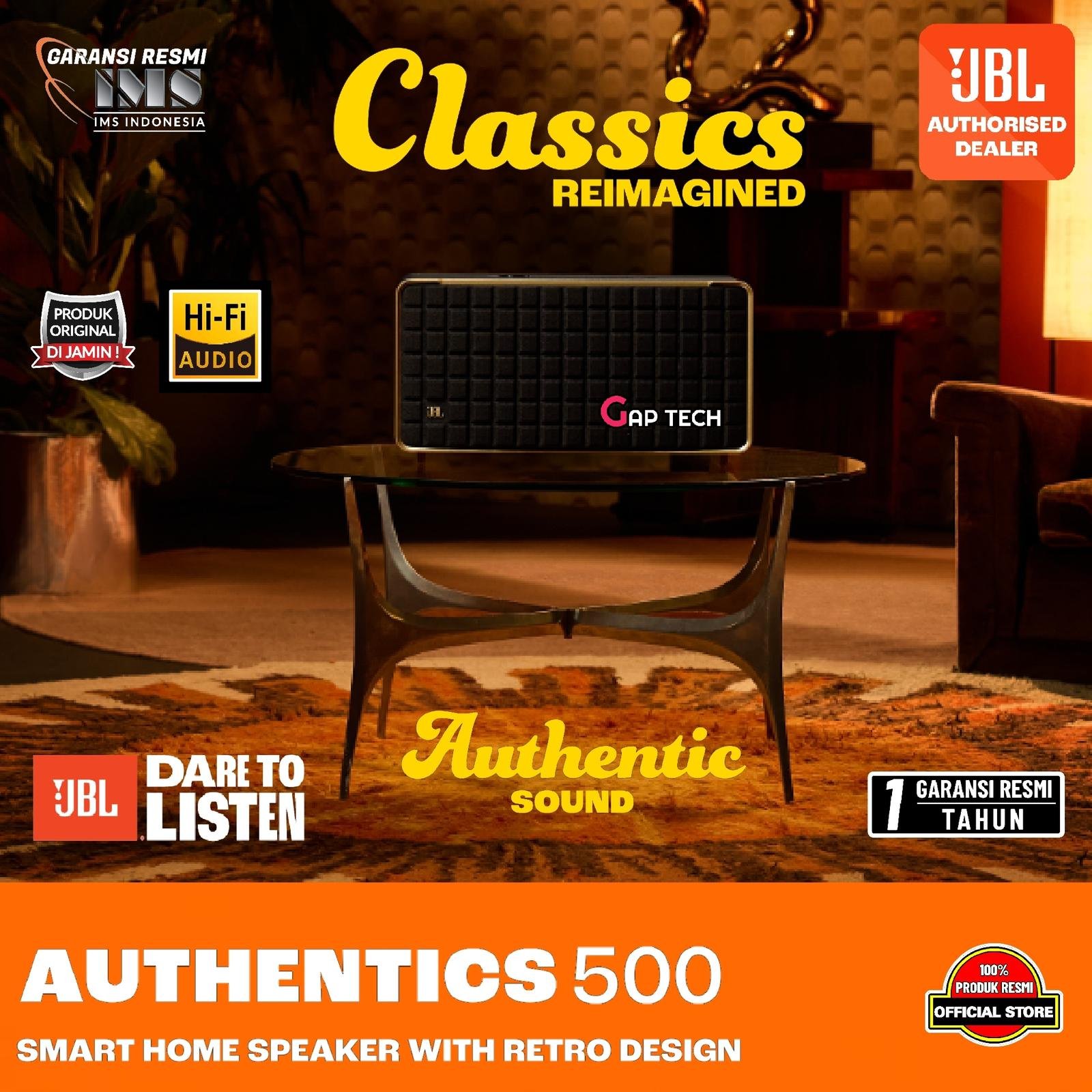 JBL Authentics 500 / Authentics500 / Authentic 500 Hi-Fi Smart Home Speaker with Wi-Fi, Bluetooth and Voice Assistants with Retro Design Original