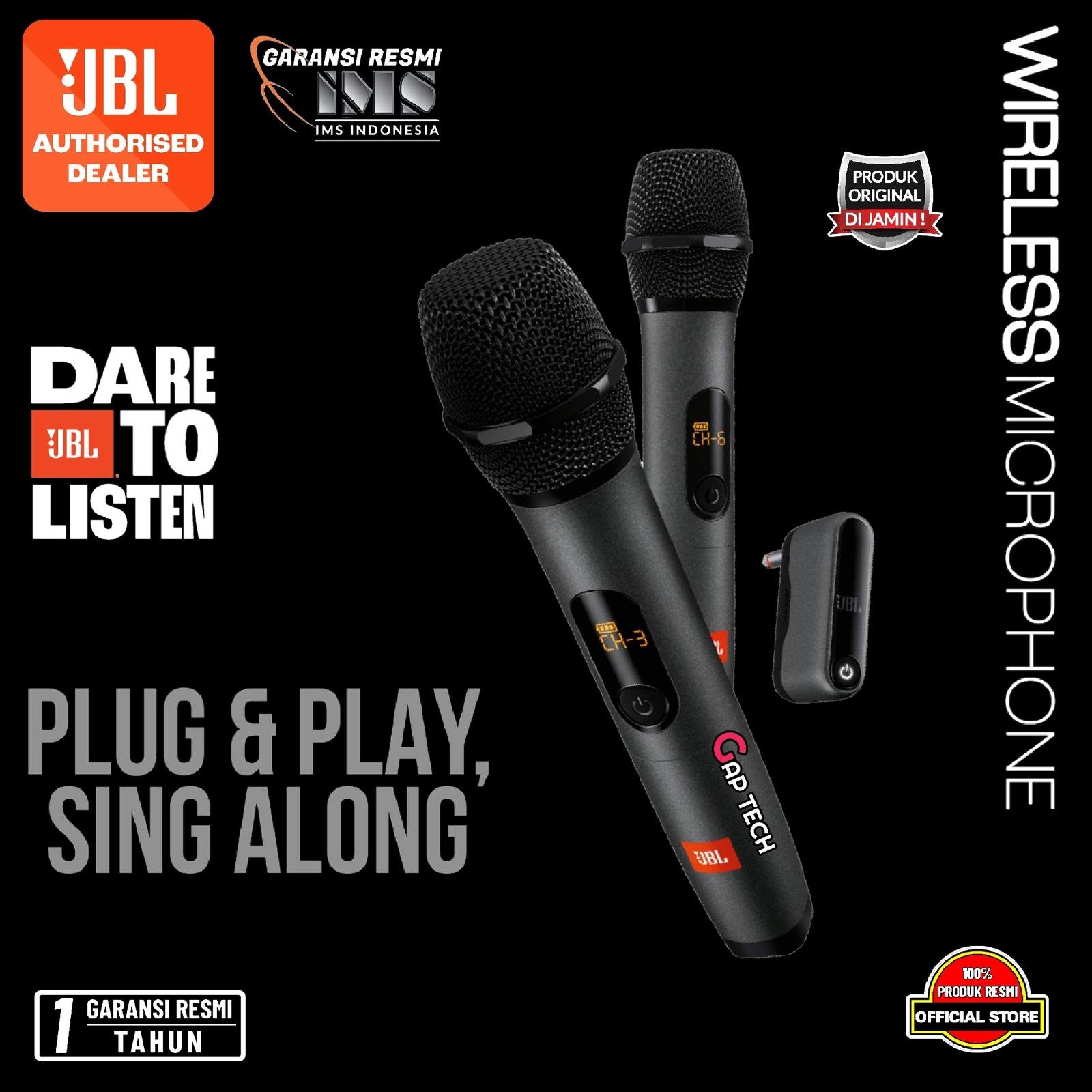JBL AS2 Wireless Microphone / Wireless Mic / Wireless Two Microphone System for Partybox Speaker Original