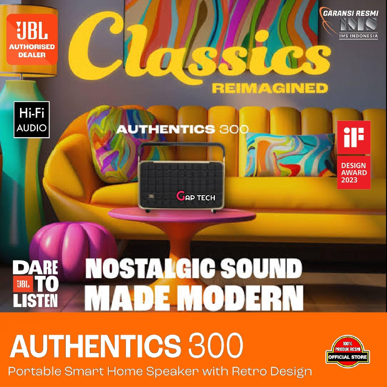 JBL Authentics 300 / Authentics300 / Authentic 300 Portable Smart Home Speaker with Retro Design, Wi-Fi, Bluetooth and Voice Assistants Original