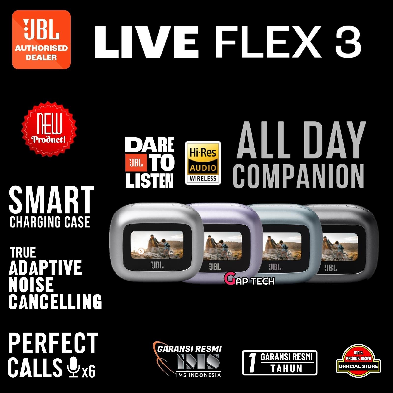 JBL Live Flex 3 / Live Flex3 True Wireless Noise Cancelling Open-Stick Earbuds with Smart Charging Case TWS Original