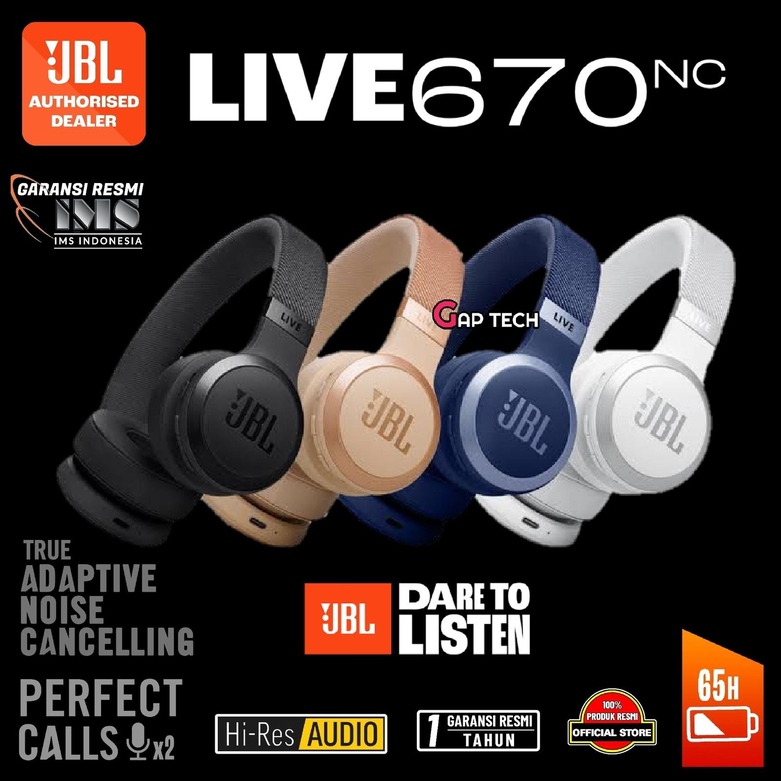 JBL Live 670 NC / Live 670NC / Live670NC Wireless On-Ear Headphones with True Adaptive Noise Cancelling Original