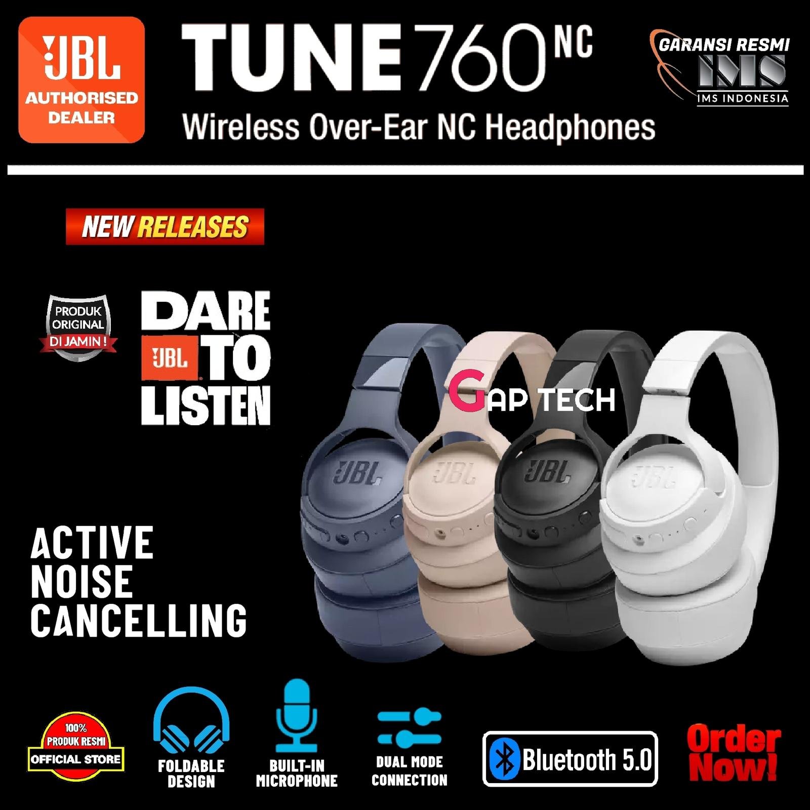 JBL TUNE 760NC / T760NC / T 760 NC Wireless Over-Ear NC Headphones Original