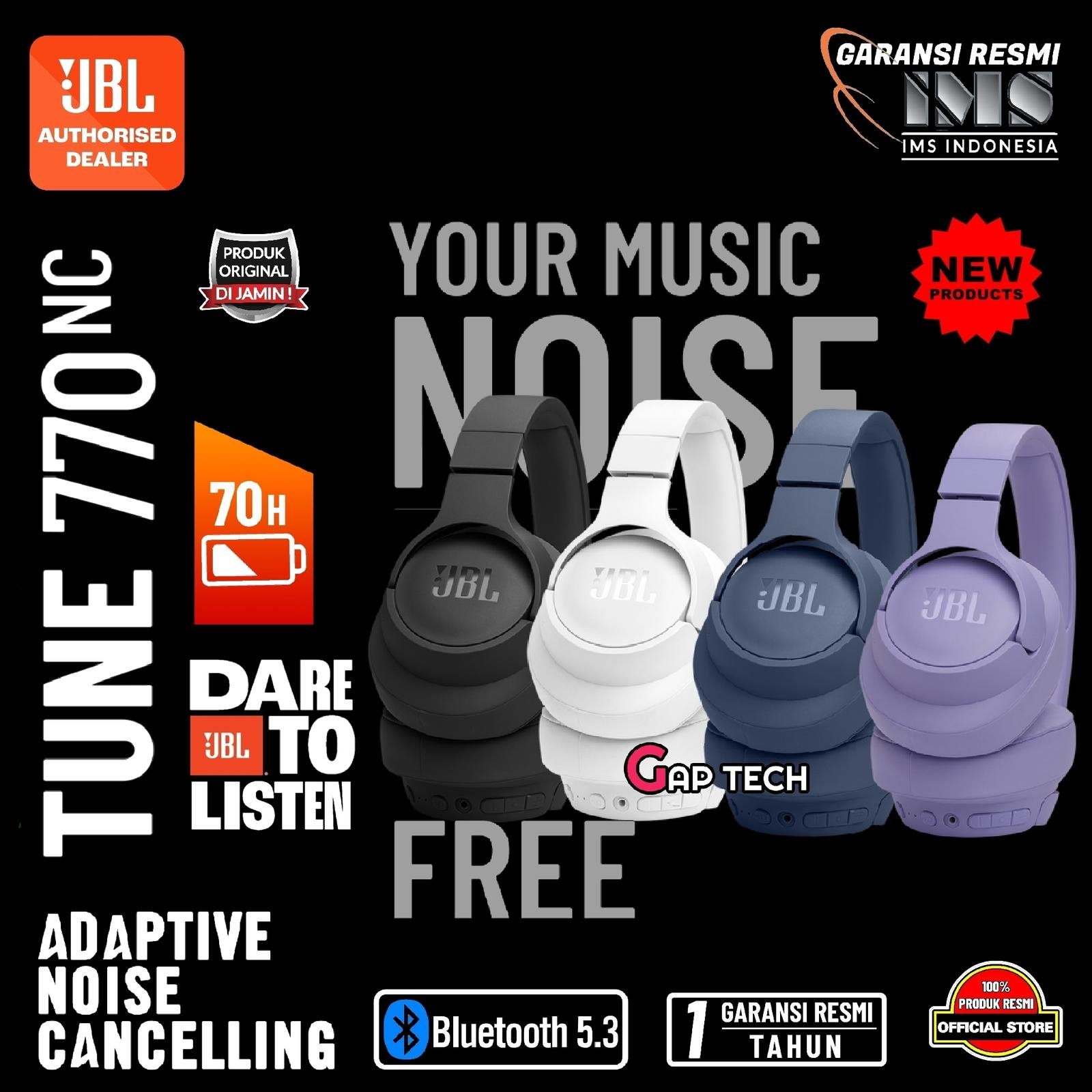 JBL Tune 770NC / Tune770NC / Tune 770 NC / T770NC / T 770NC / T 770 NC Adaptive Noise Cancelling Wireless Bluetooth Over-Ear Headphones Original