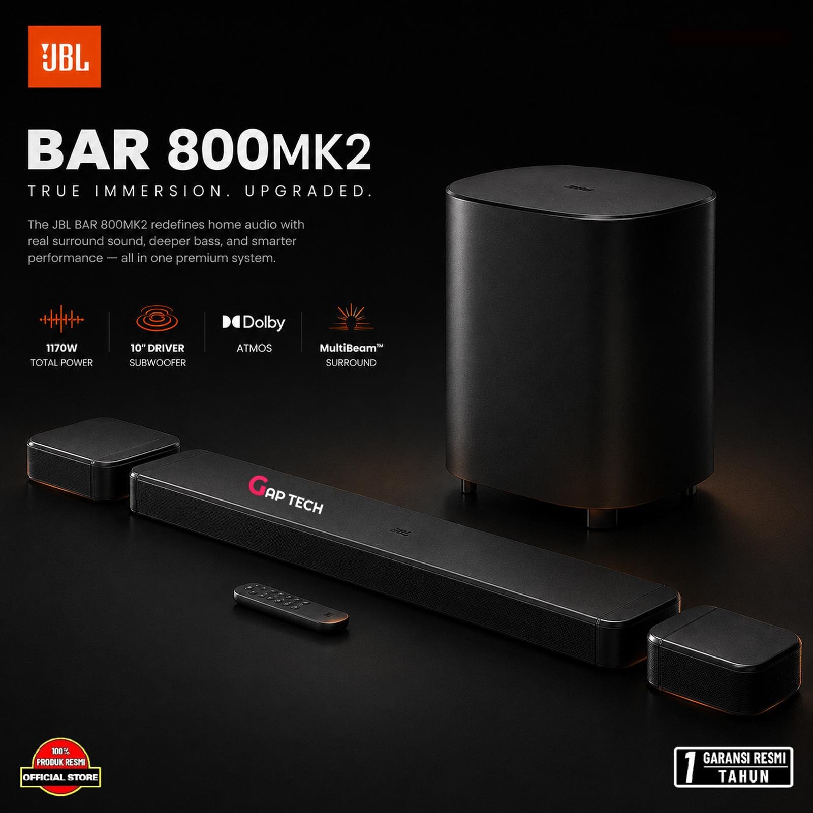 JBL BAR 800MK2 / 800 MK2 7.1 Channel Soundbar Detachable Speakers Dolby Atmos & DTS Virtual:X Original