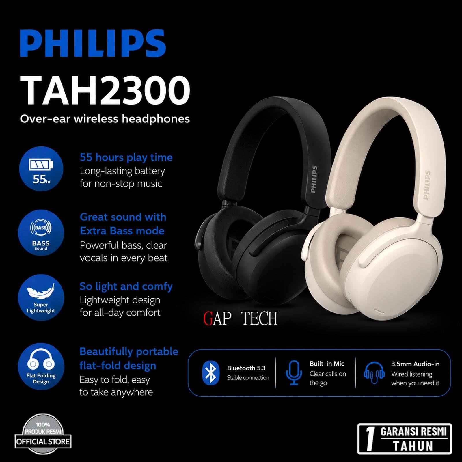 Philips TAH2300 Over-ear Wireless Headphones / TAH 2300 Original
