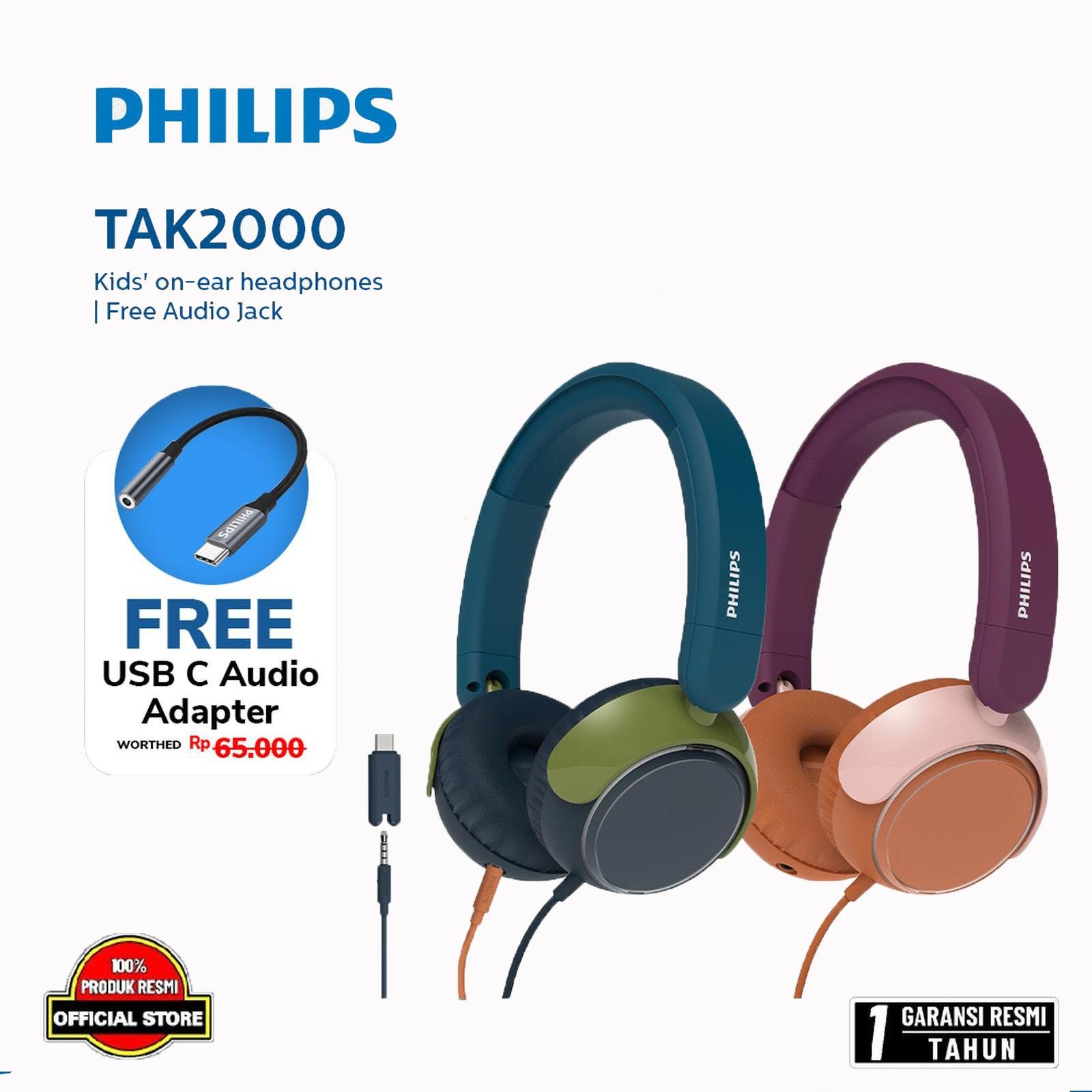 Philips TAK2000 On ear Headphone For Kids Original