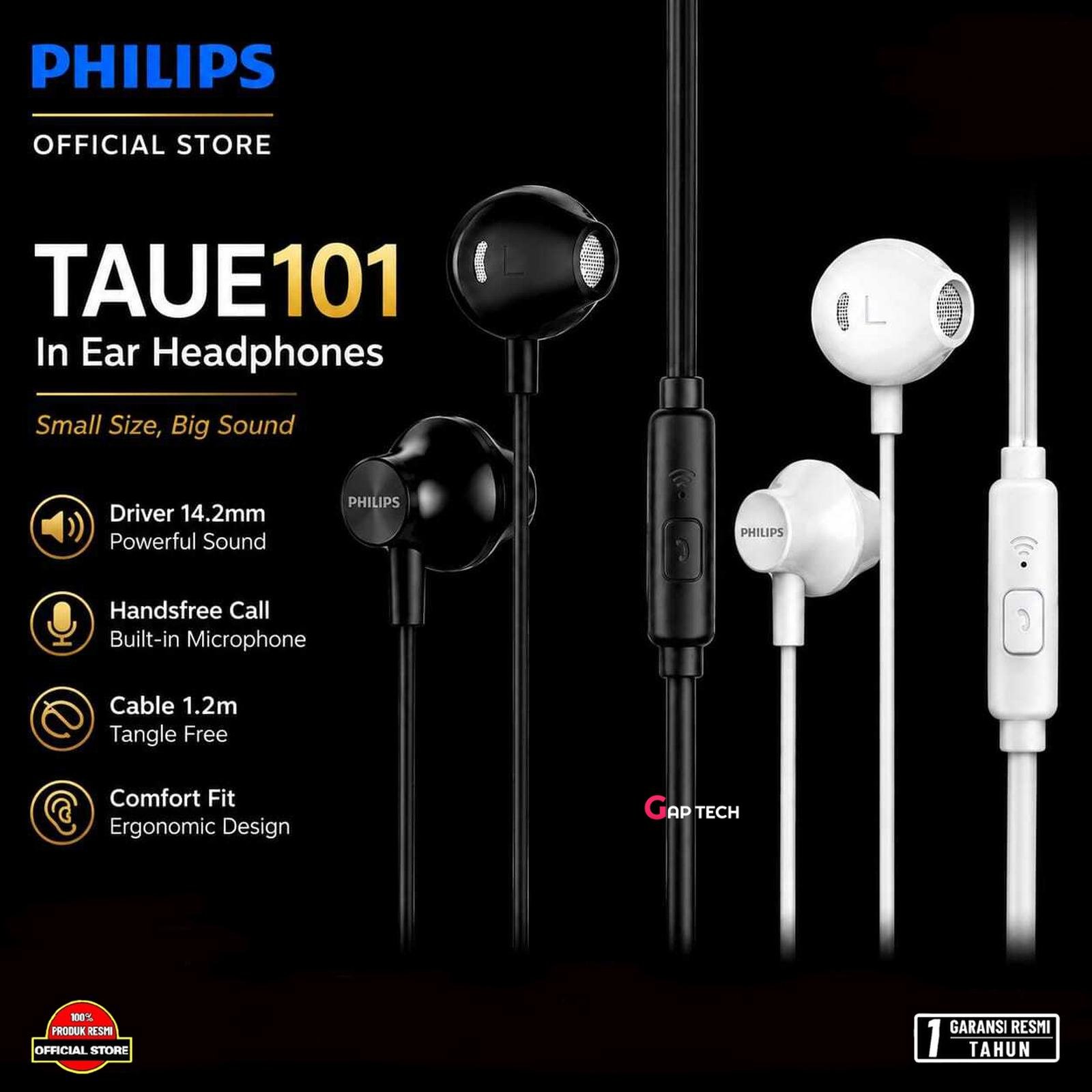 Philips TAUE 101 Earphone With Mic TAUE101 Bass Earbud Original