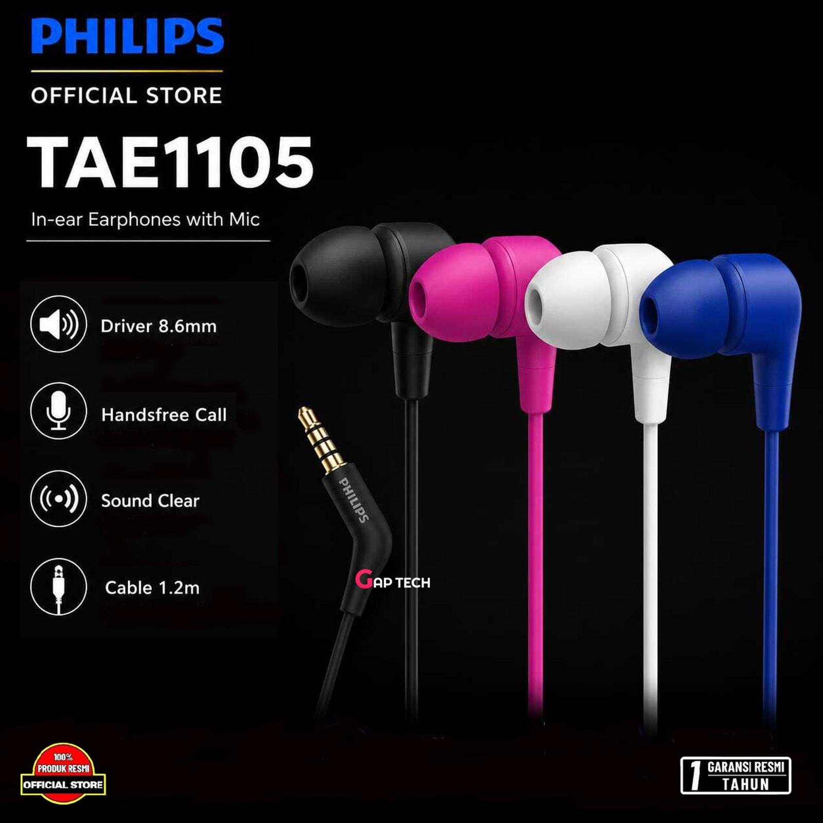 Philips TAE1105 In-Ear Wired Headphones Earphone Bass Earbud Rubber Earphones Original