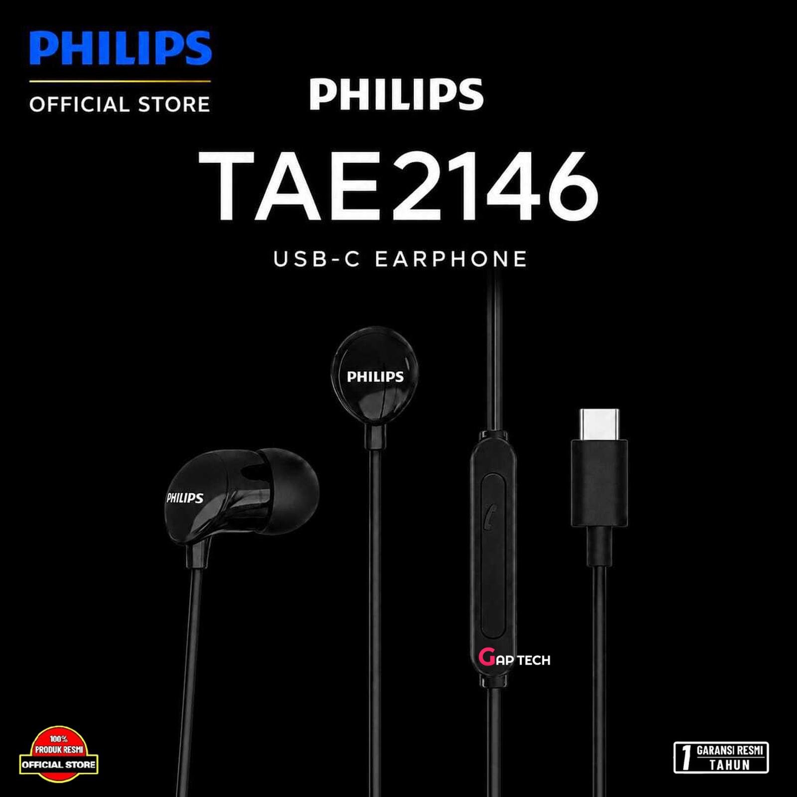 Philips TAE2146 Black USB-C Wired Connection Earphones with Dynamic Bass / TAE2146BK / TAE 2146 Original