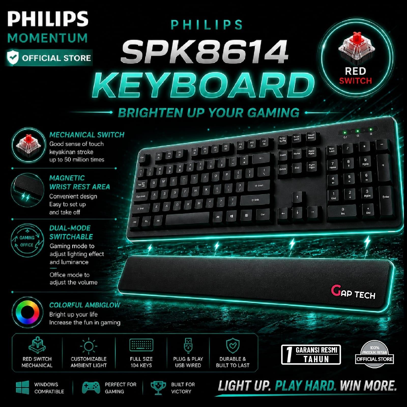Philips G614 SPK8614 Momentum Mechanical Gaming Keyboard Ambiglow Original