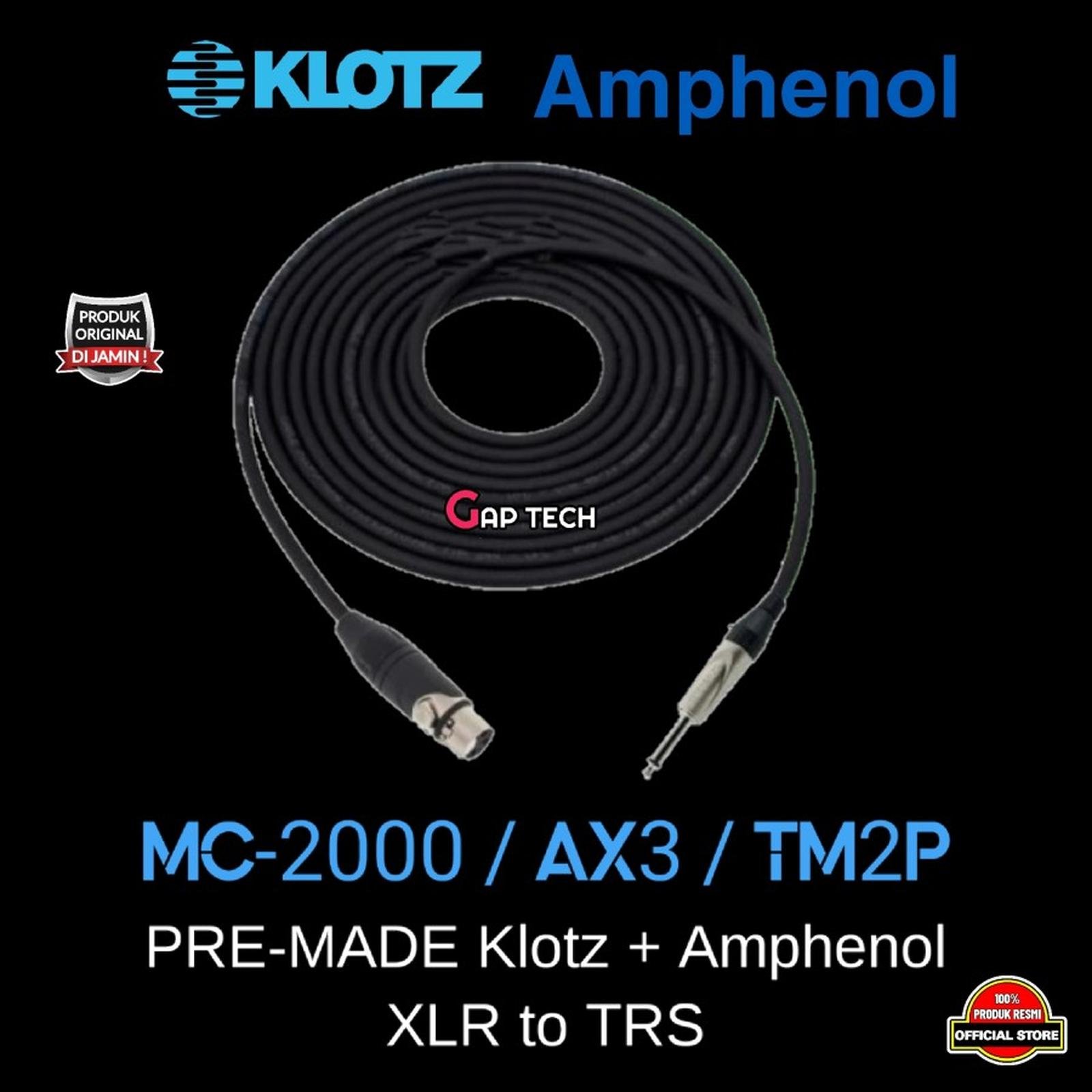Klotz - Amphenol MC-2000 / AX3 / TM2P PRE-MADE Klotz + Amphenol XLR to TRS Original