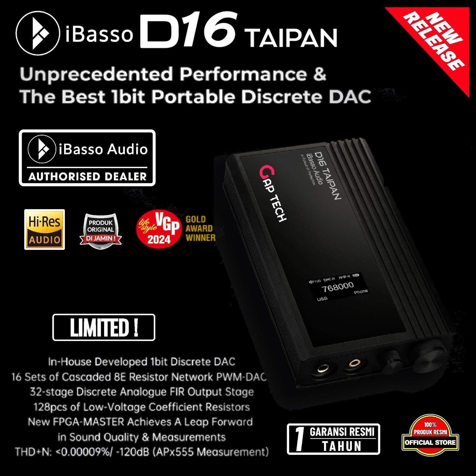 iBasso D16 / D 16 Taipan Unprecedented Performance 1bit Portable DAC Original