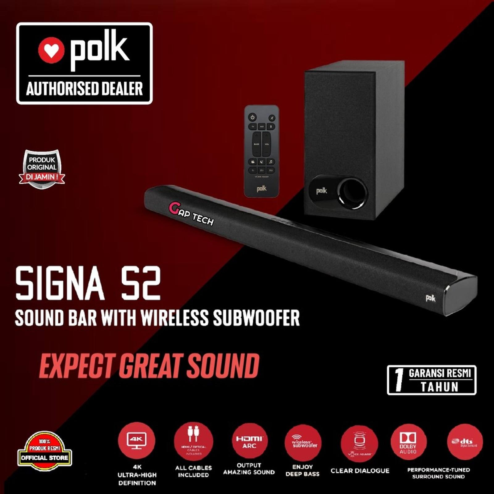 Polk Audio Signa S2 / S 2 Sound Bar / Soundbar with Wireless Subwoofer Original