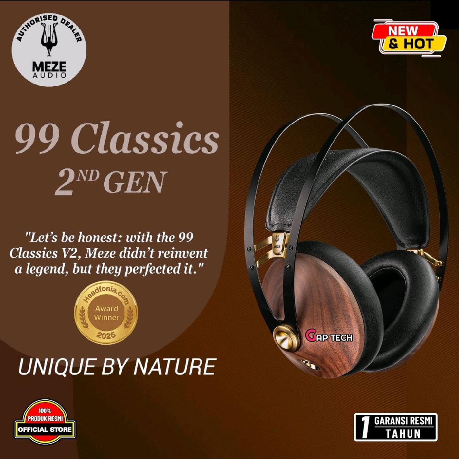 Meze 99 Classics (2nd Gen) / 99 Classics V2 Hi-Fi Closed Back Over Ear Wood Dynamic Headphone Original