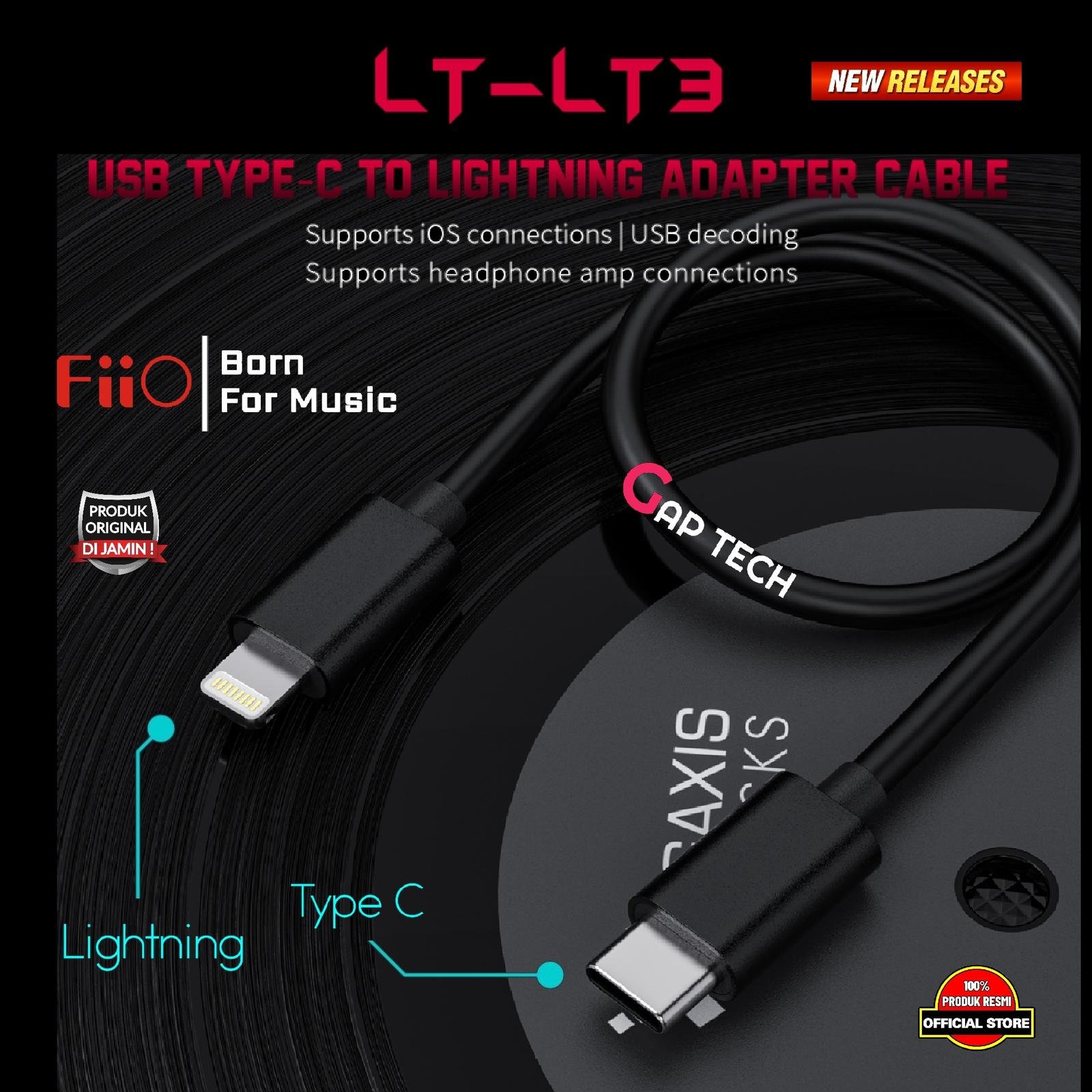 FIIO LT-LT3 / LT LT3 / LT LT 3 USB Type C to Lightning Data Cable Original