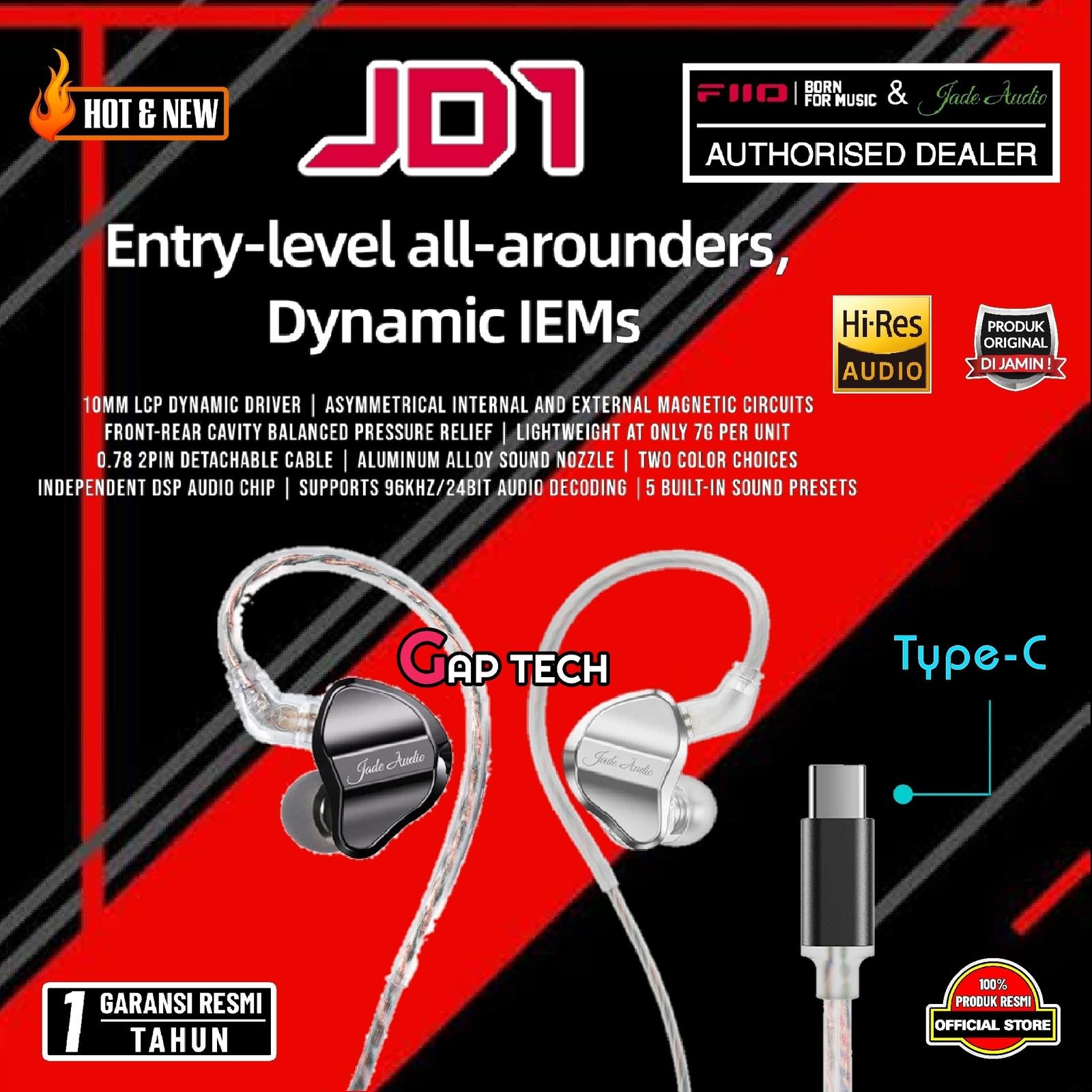 FiiO x Jade Audio JD1 / JD 1 / JD1 TC / JD 1 TC Hi-Res Dynamic In-Ear Monitor Headphones / Headset / with Microphone / IEM Original