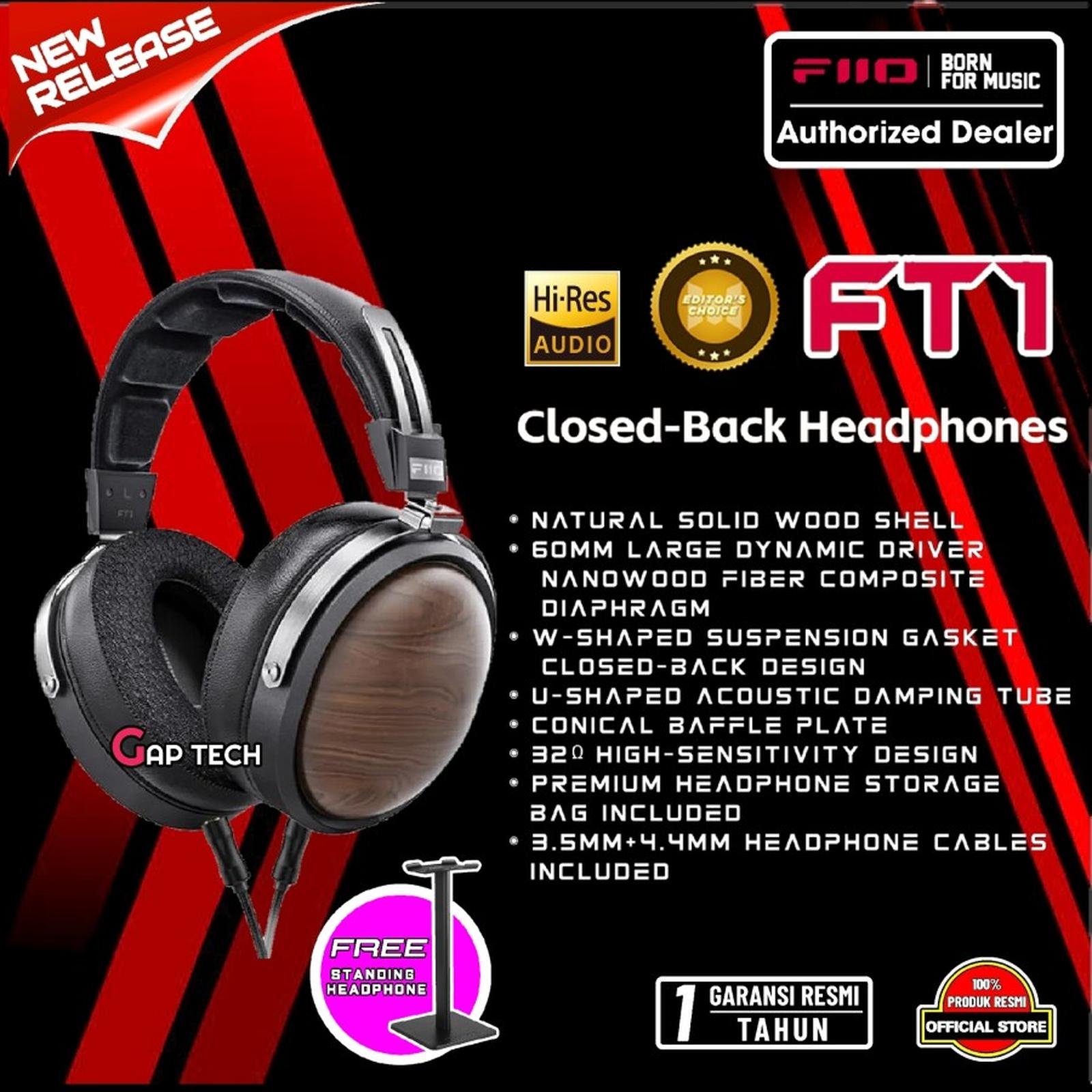 Fiio FT1 / FT 1 Hi-Fi Closed Back 60mm Large Dynamic Driver Nanowood Fiber Composite Diaphragm Headphones Original