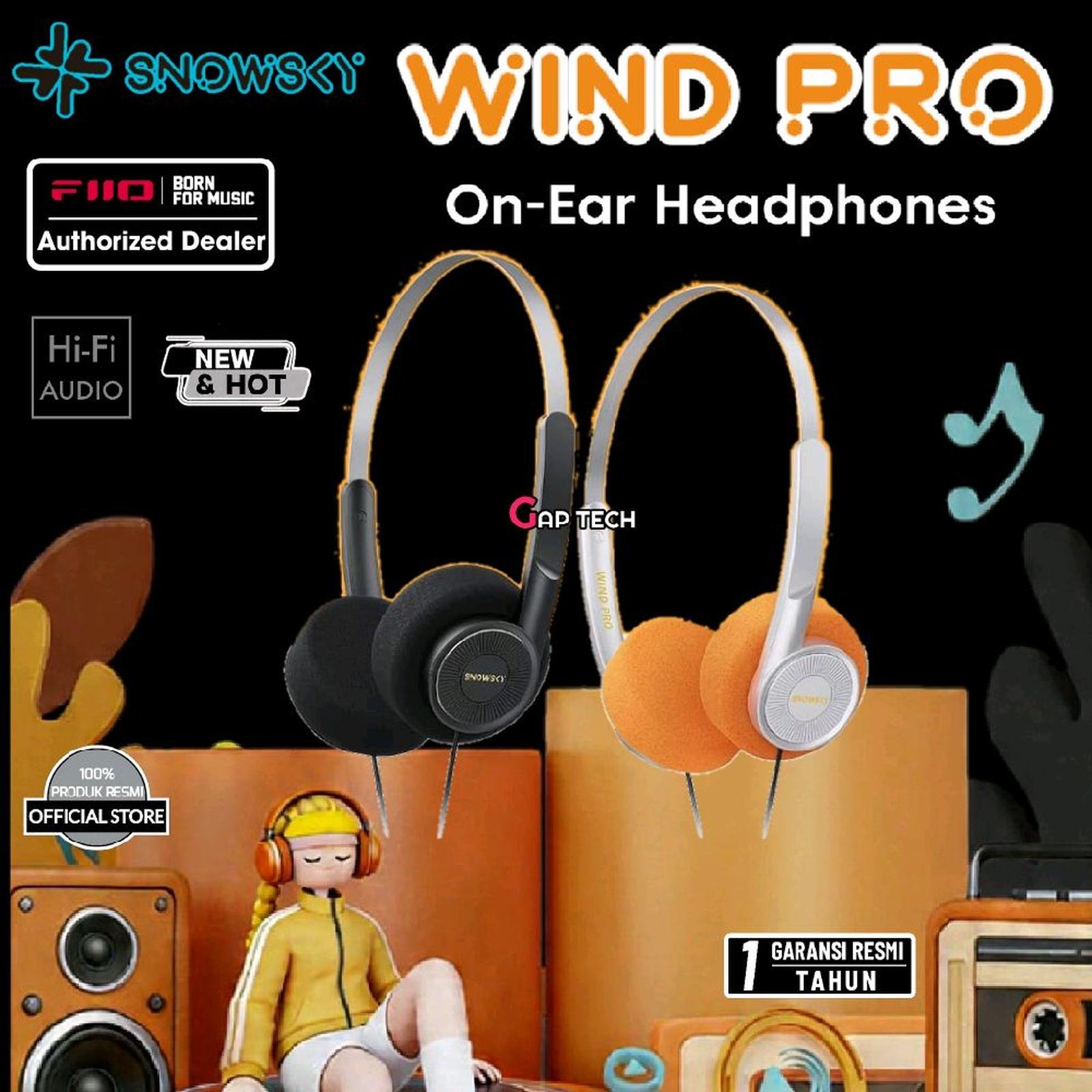 Fiio Snowsky WIND PRO 40mm High-Fidelity Dynamic Driver Retro Style Lightweight with In-Line Controls On-Ear Headphones Original