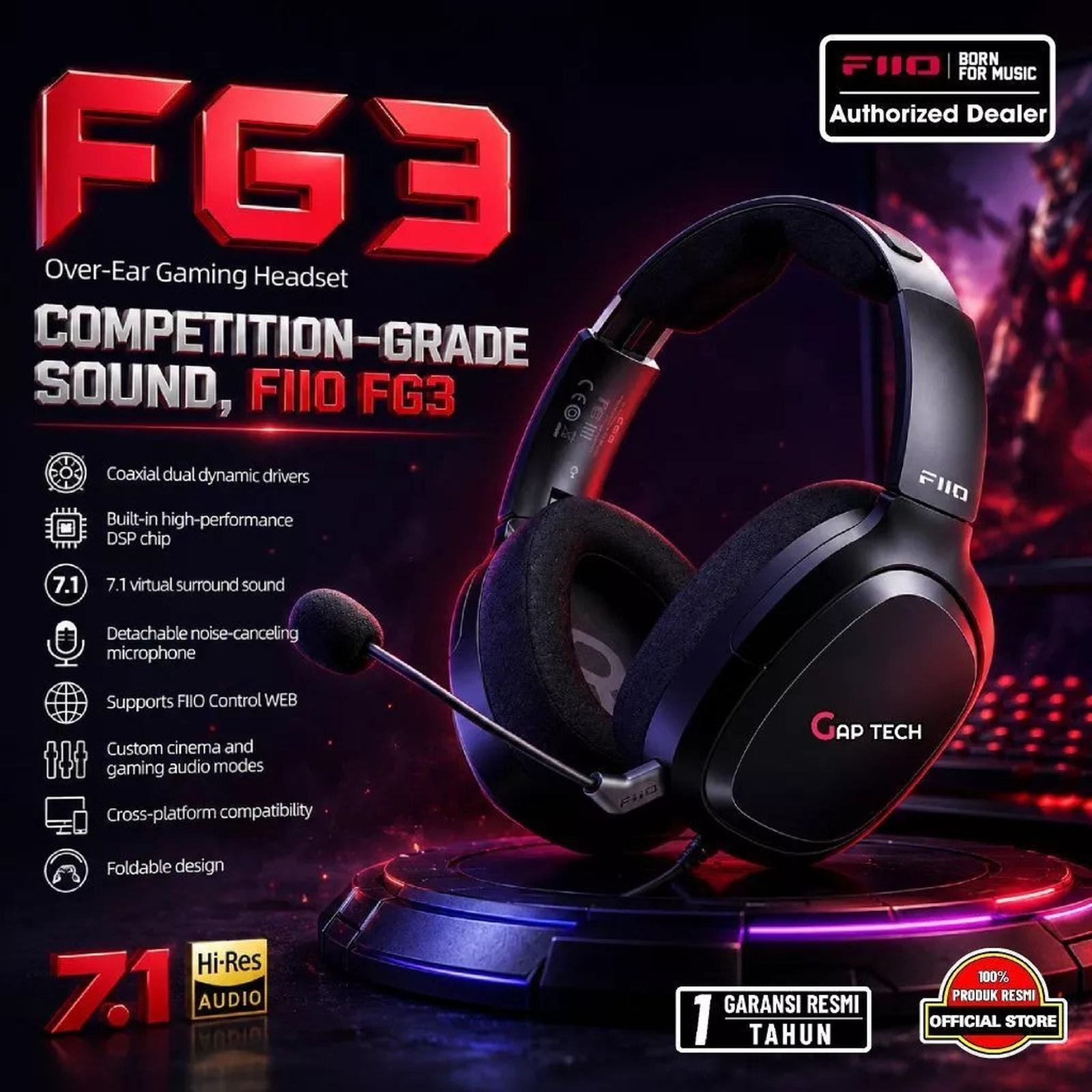 Fiio FG3 / FG 3 / FG-3 Hi-Res Virtual 7.1 Surround Sound Over Ear Gaming Headphone / Gaming Headset Original