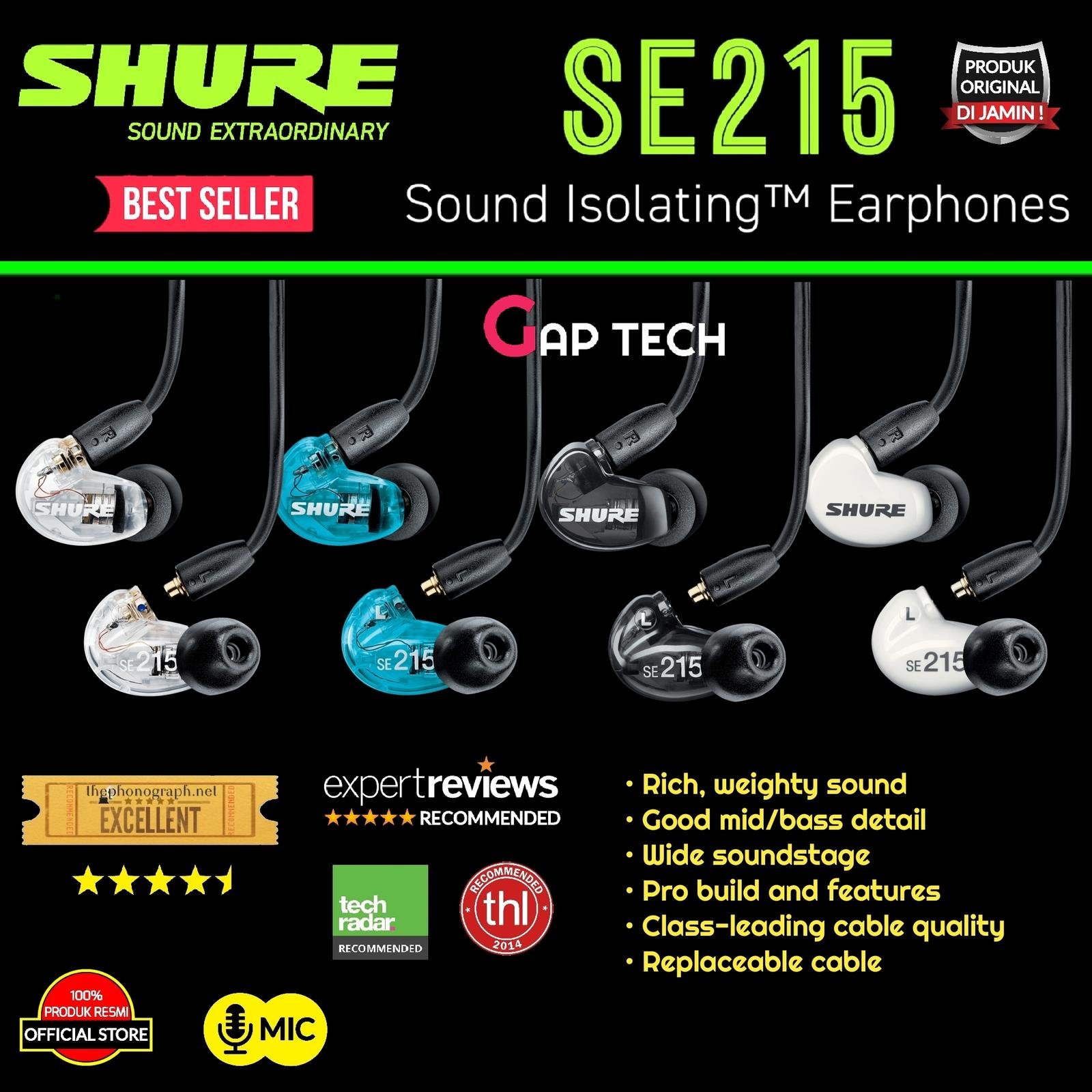 Shure SE215 / SE 215 / Aonic 215 / Aonic215 Sound Isolating Earphones with Mic Original