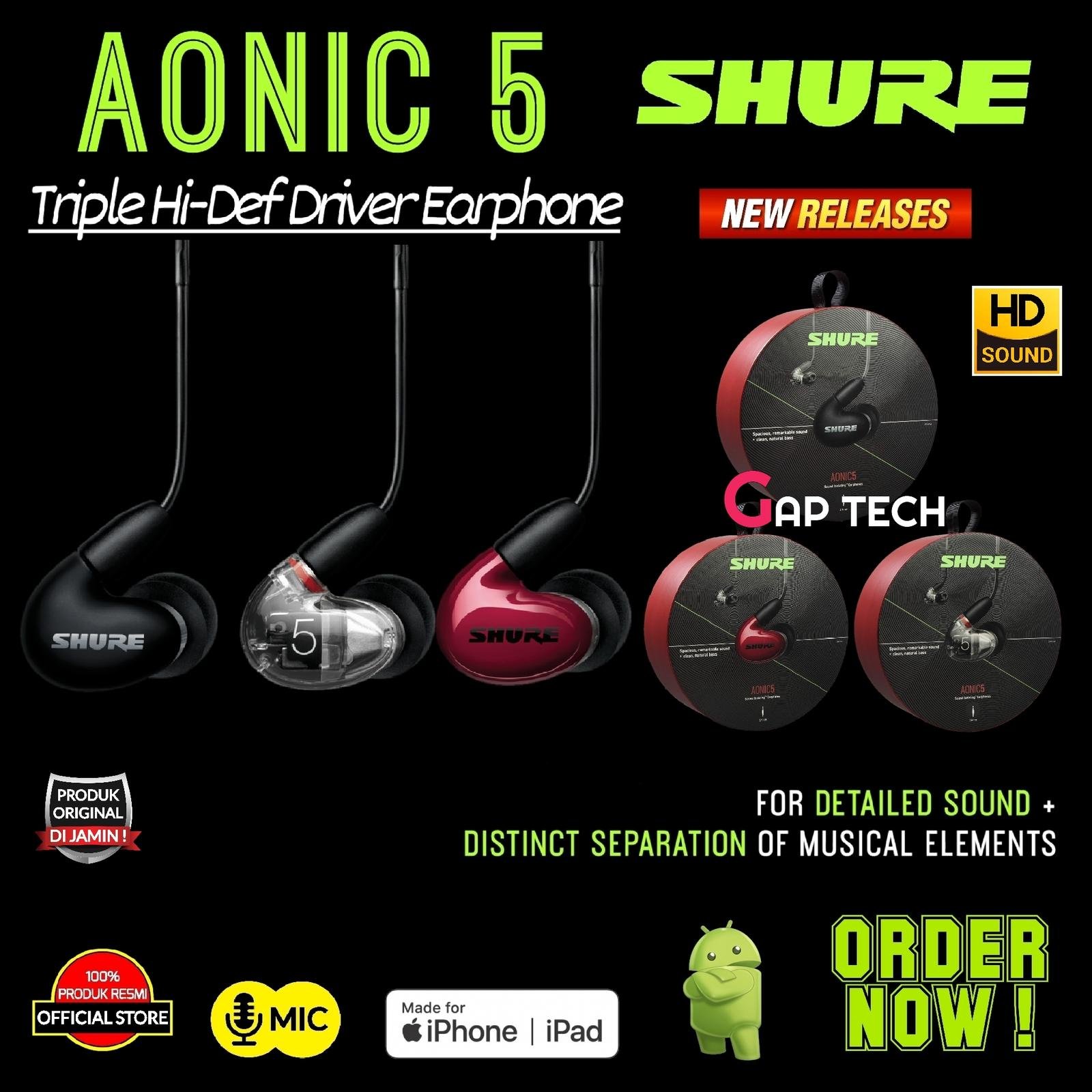 SHURE AONIC 5 / AONIC5 Triple High Definition Driver Earphone Original