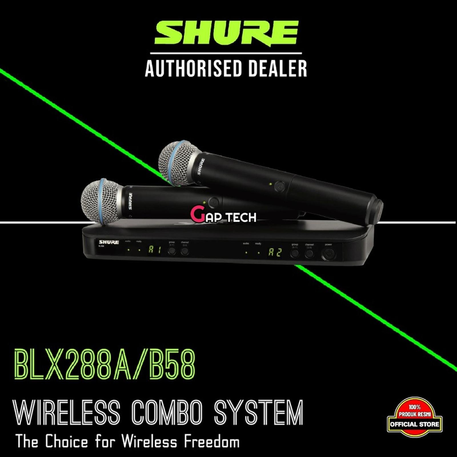 Shure BLX288/B58 / BLX288 Beta 58 / BLX288A/B58 / BLX288A Beta 58A Wireless Dual Vocal System with Two Beta 58A Microphone Wireless Original