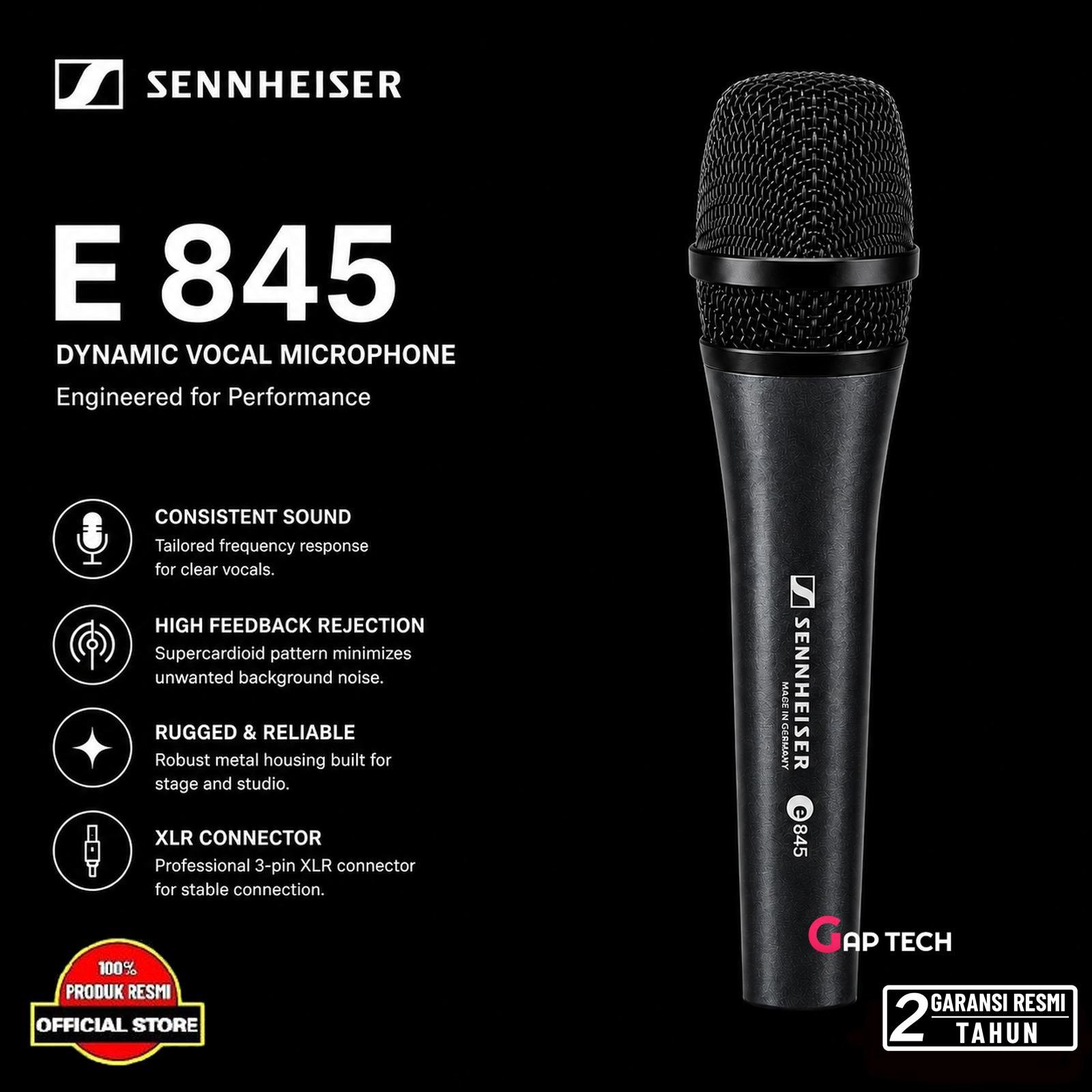 Sennheiser E 845 Dynamic Super-Cardioid Vocal Microphone Original