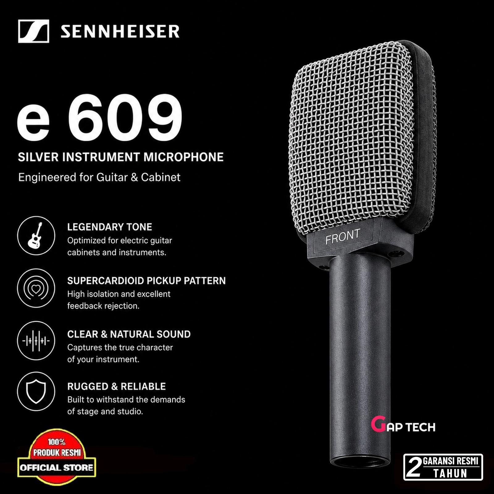 Sennheiser E 609 Silver Super Cardioid Instrument Microphone Original