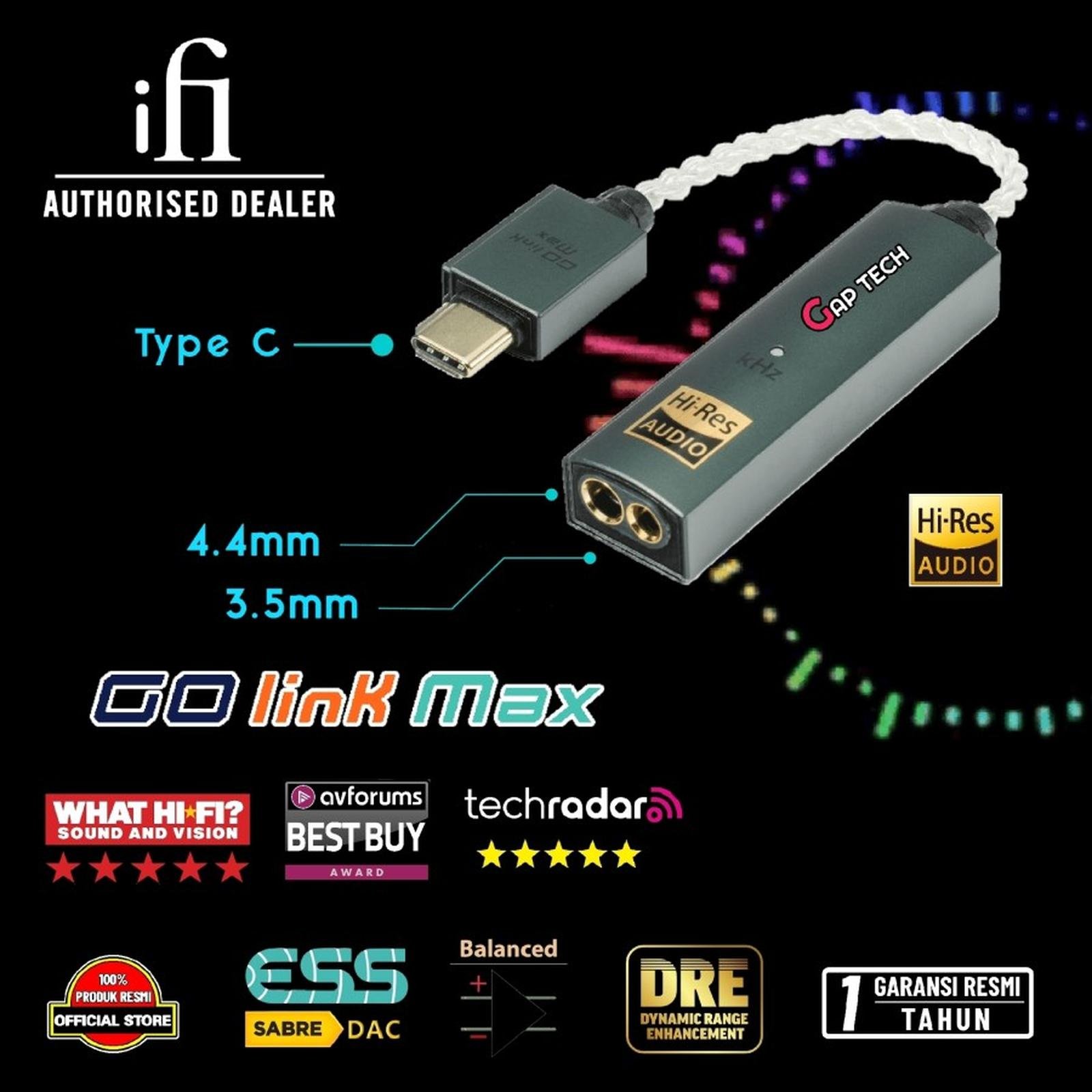 iFi Go Link Max Portable Hi-Res Headphone Amplifier DAC Dongle USB-C to 3.5/4.4mm with ESS Sabre ES9219 DAC Amp Original