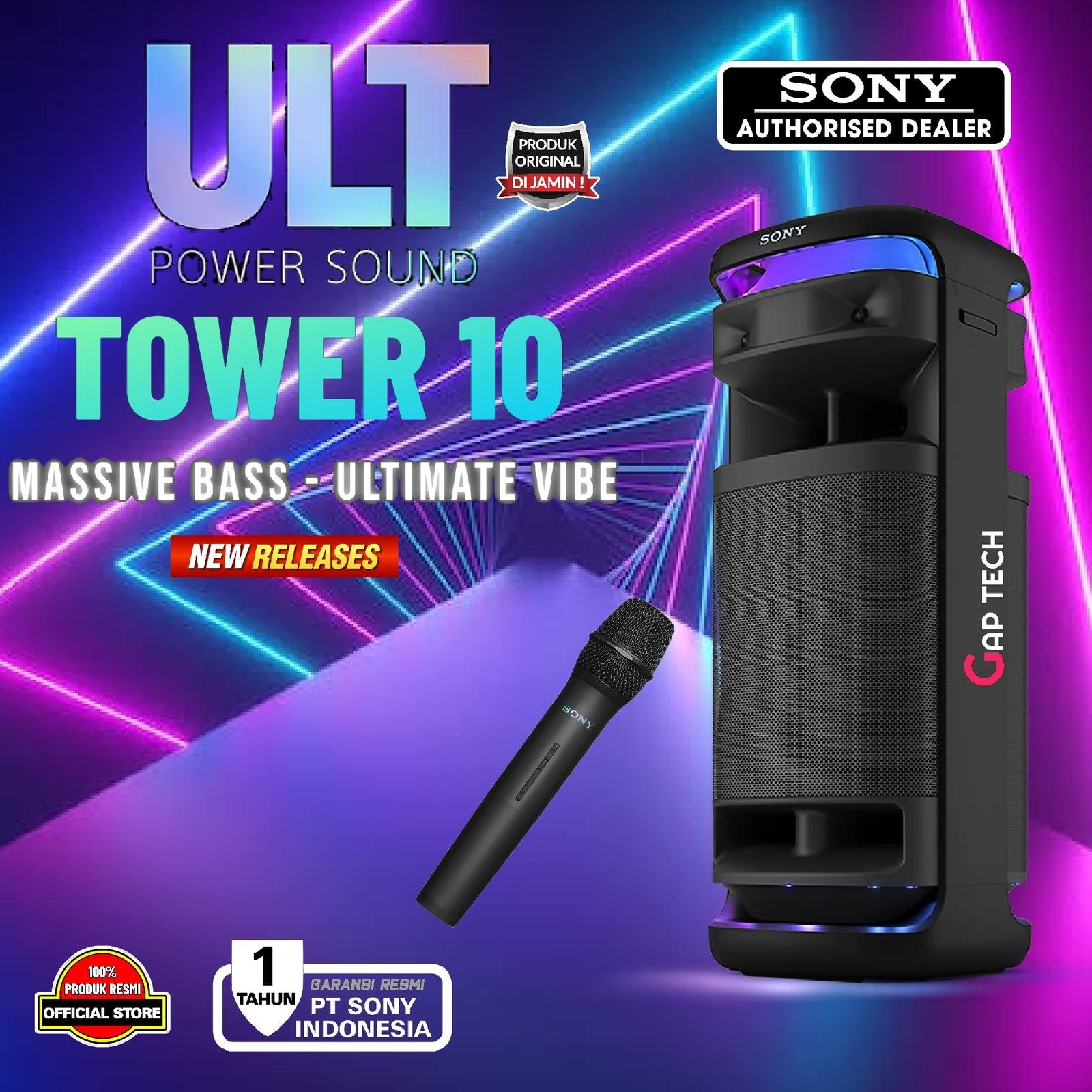 Sony ULT TOWER 10 / SRS-ULT1000 / SRS ULT1000 / SRS ULT 1000 Karaoke Party, Speaker with Powerful Bass, 360 Sound, Party Lights and Wireless Microphone Original
