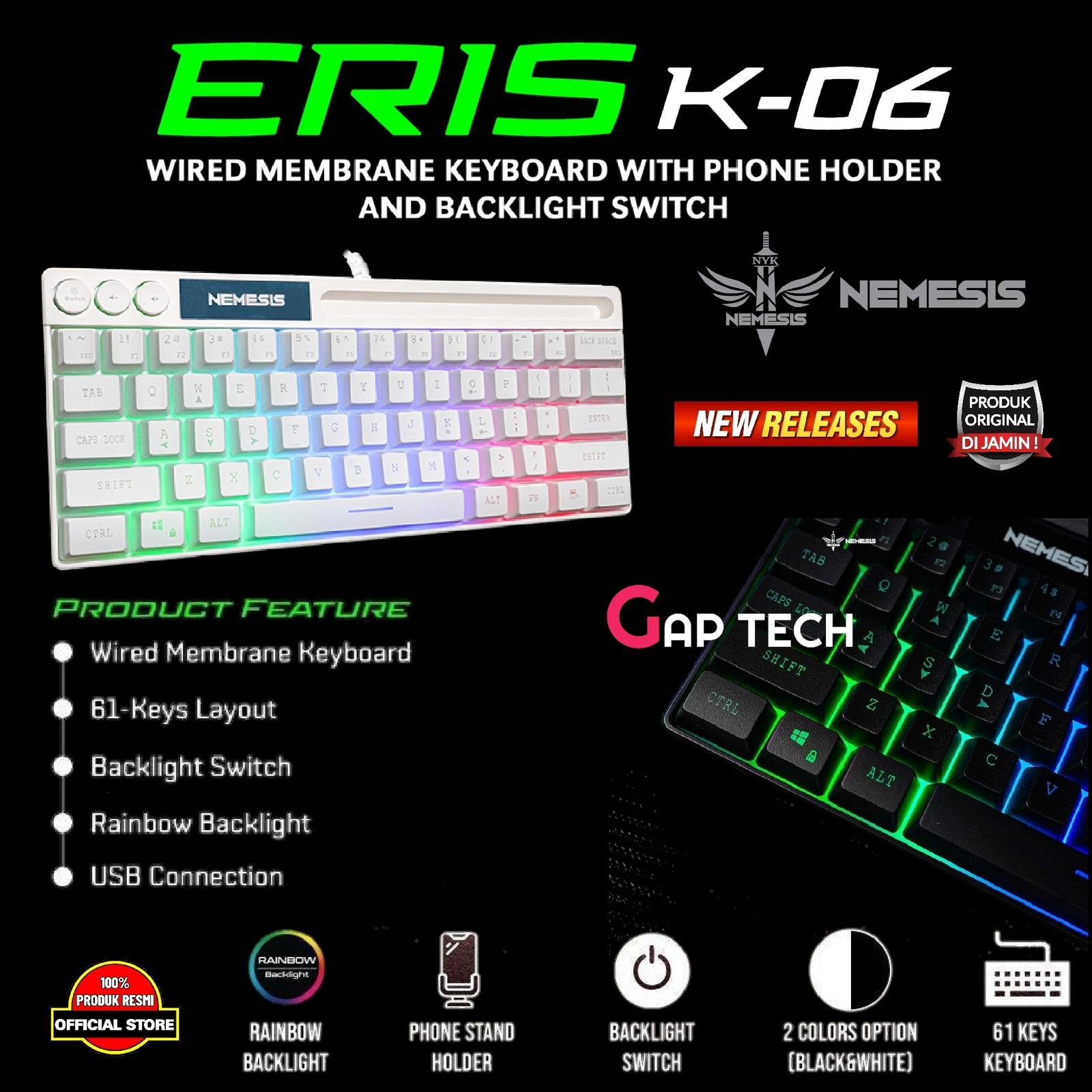 NYK K-06 ERIS Wired Mini Membrane Gaming Keyboard with Phone Holder Original