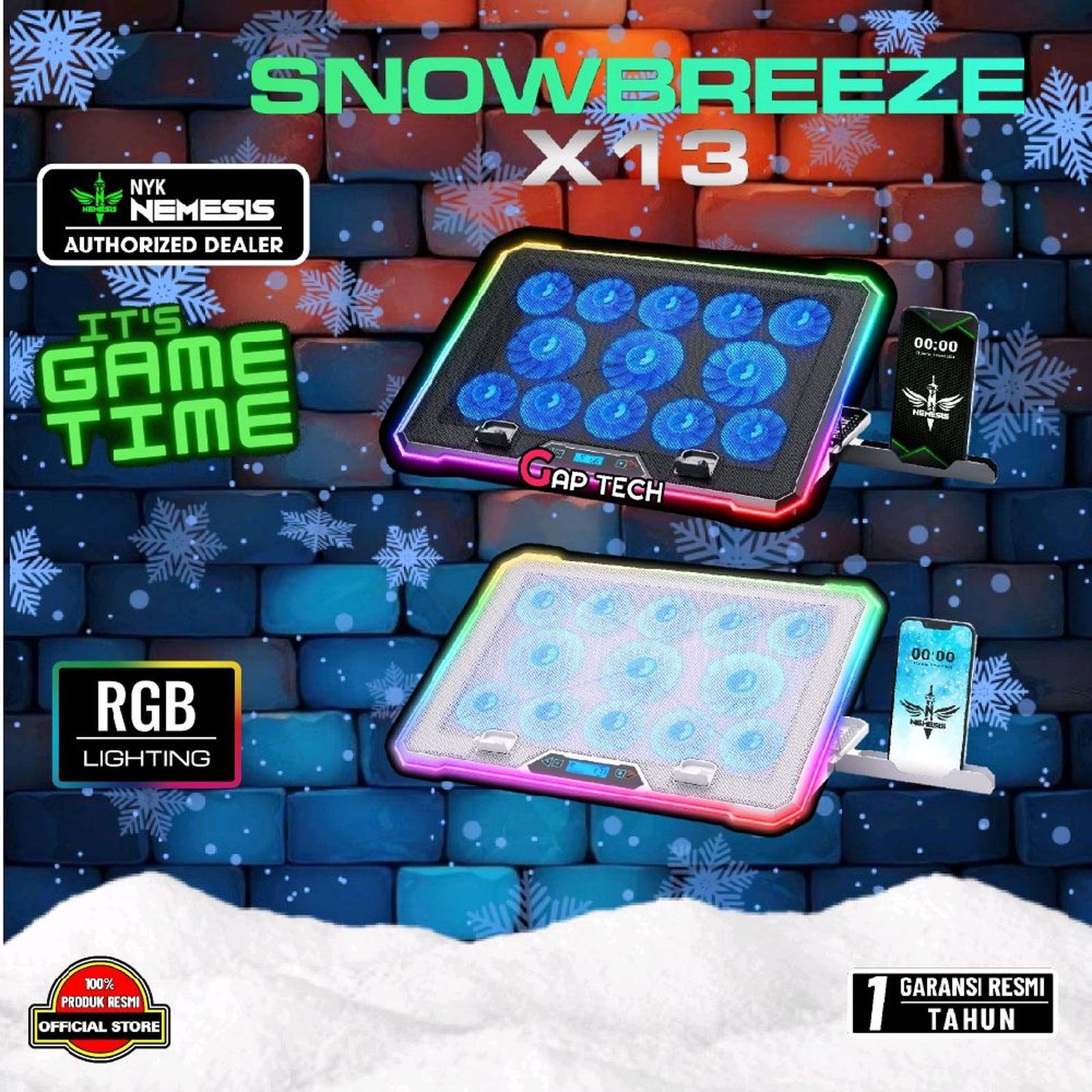 NYK Nemesis SNOWBREEZE X13 / X 13 RGB Ergostand with Digital Display Cooling Pad / CoolingPad Original