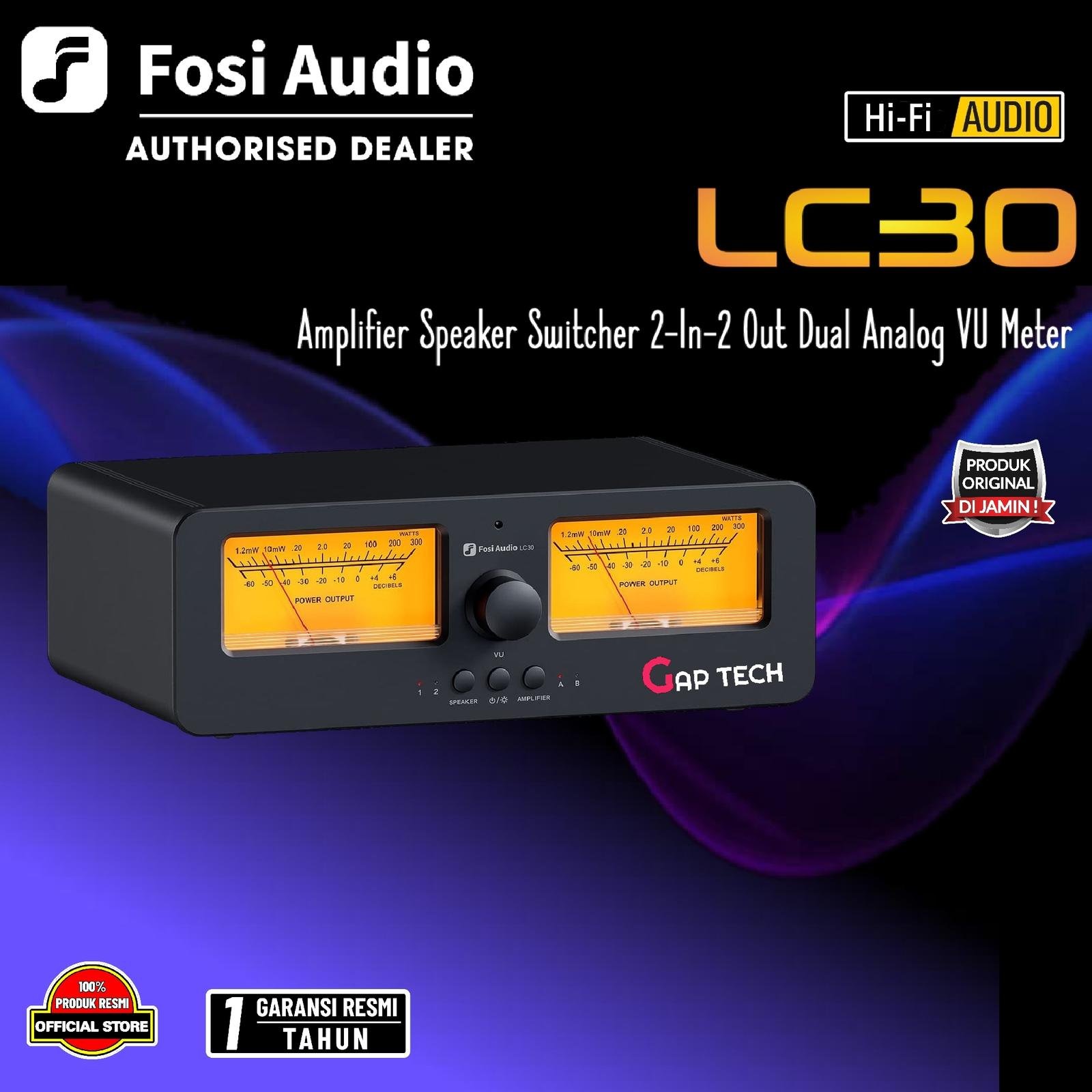 Fosi Audio LC30 Amplifier Speaker Switcher 2-In-2 Out Dual Analog VU Meter Vintage 250W Input Output Original