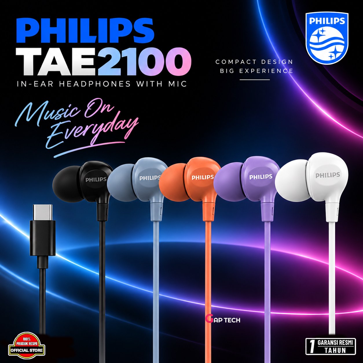 Philips TAE2100 TAE 2100 In-ear Wired Earphone USB-C With Mic Original