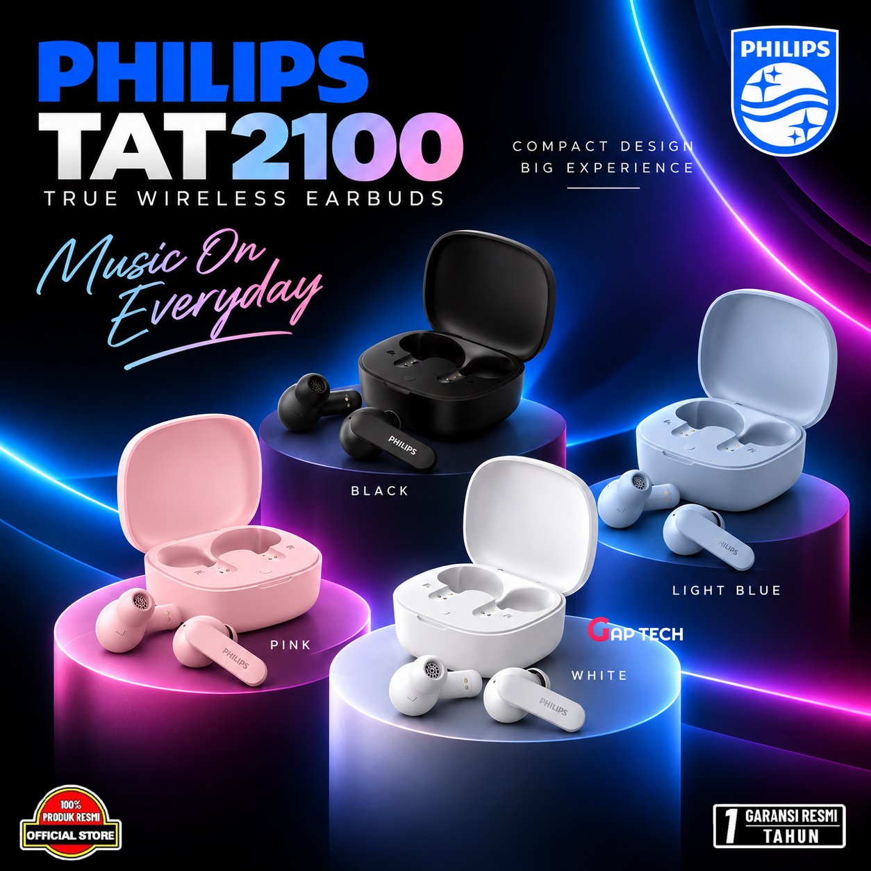 Philips TAT2100 / TAT 2100 True wireless TWS Dynamic Bass Original
