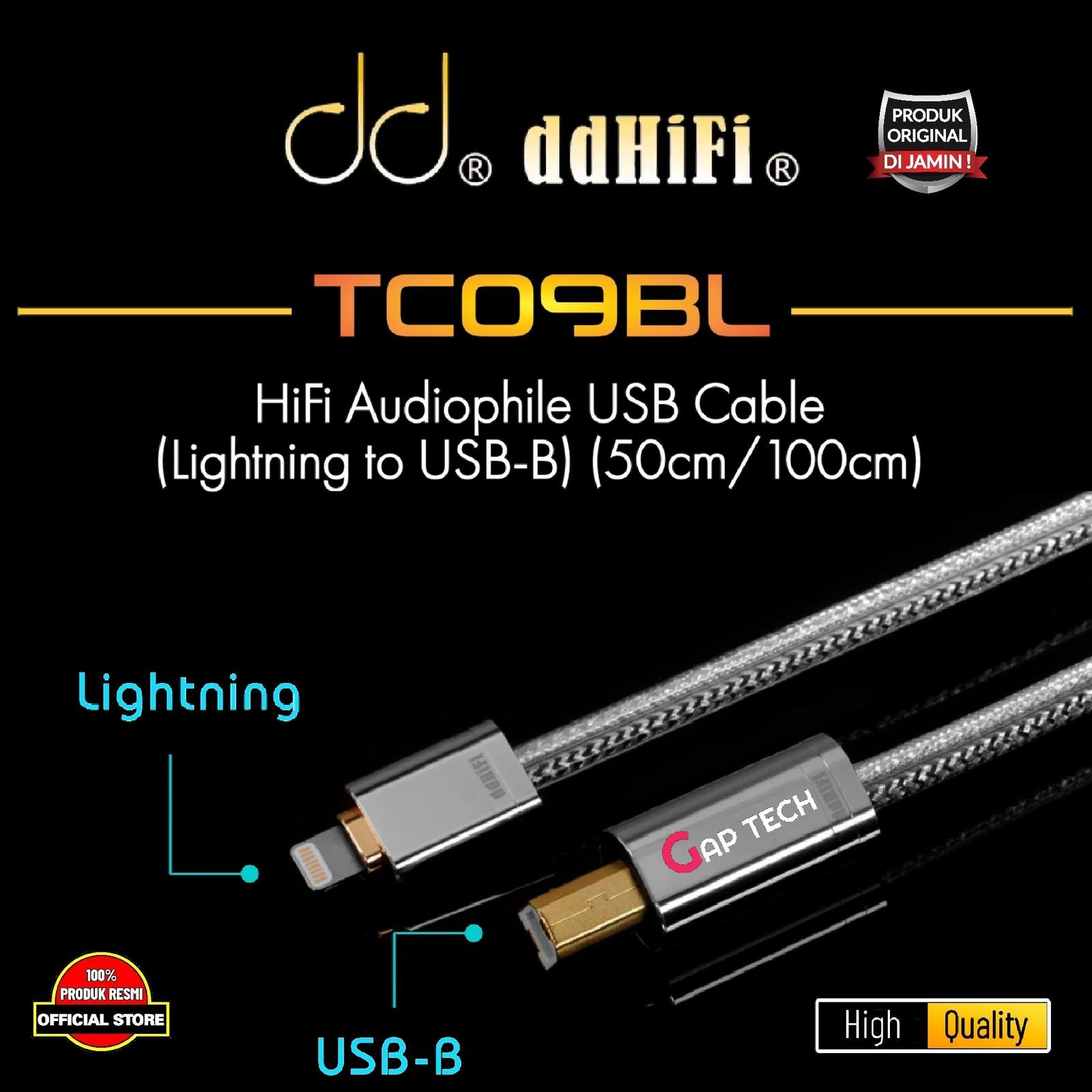 DD DDHIFI TC09BL HiFi Audiophile USB Cable Lightning to USB B Original