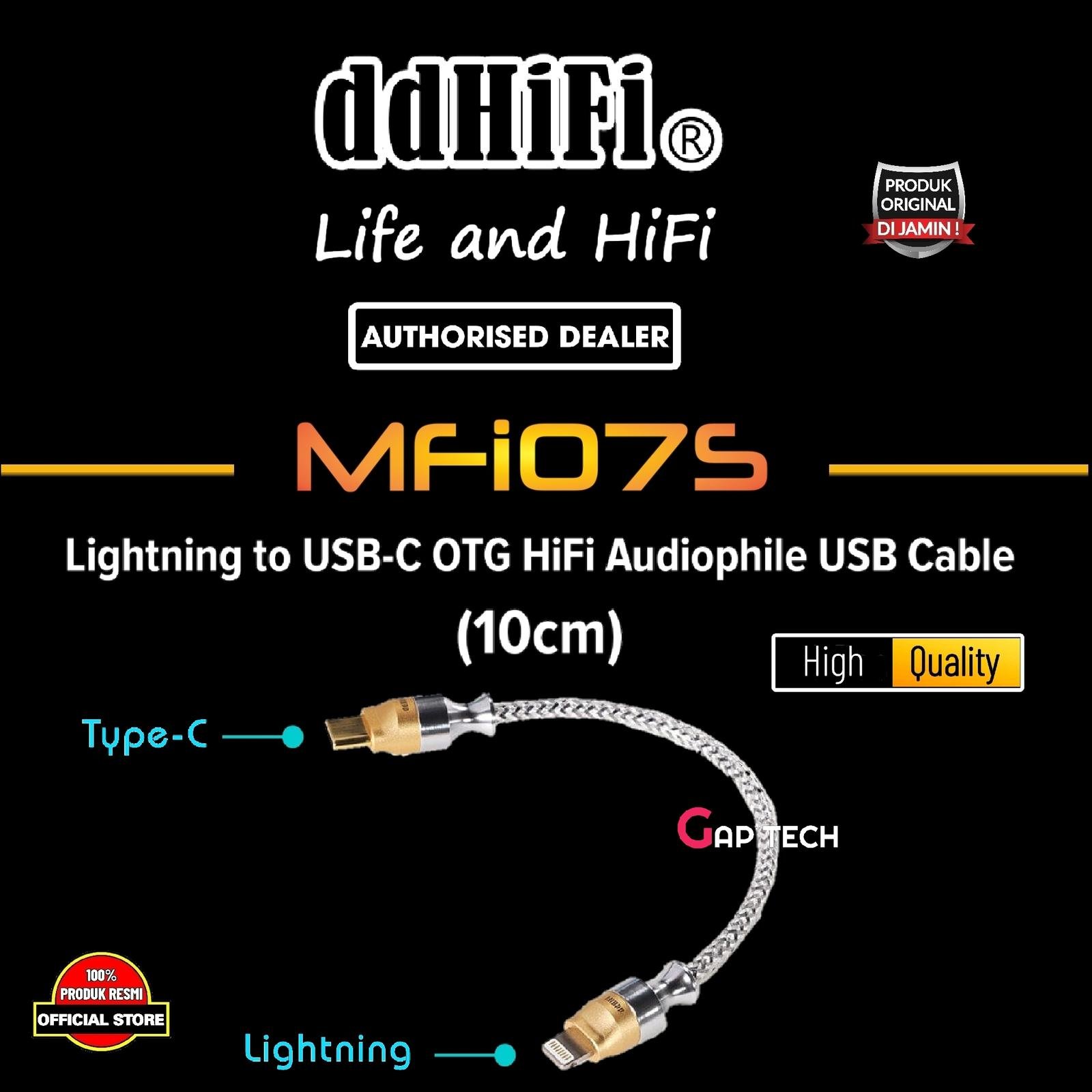 DD DDHIFI MFi07S Nyx Series Lightning to USB-C OTG HiFi Audiophile USB Cable Original