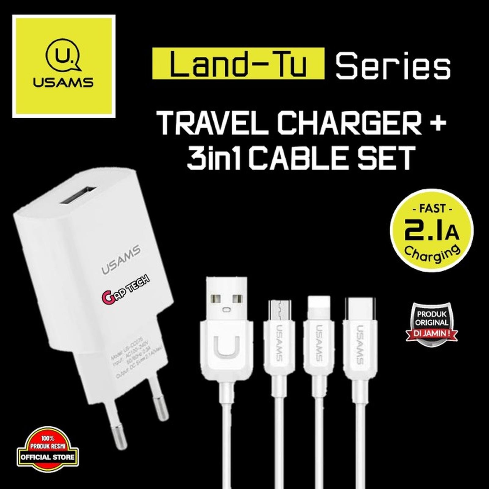 USAMS LT Travel Charging Set Land Tu Series T18 Single USB Travel Charger with 3in1 Charging Cable Original