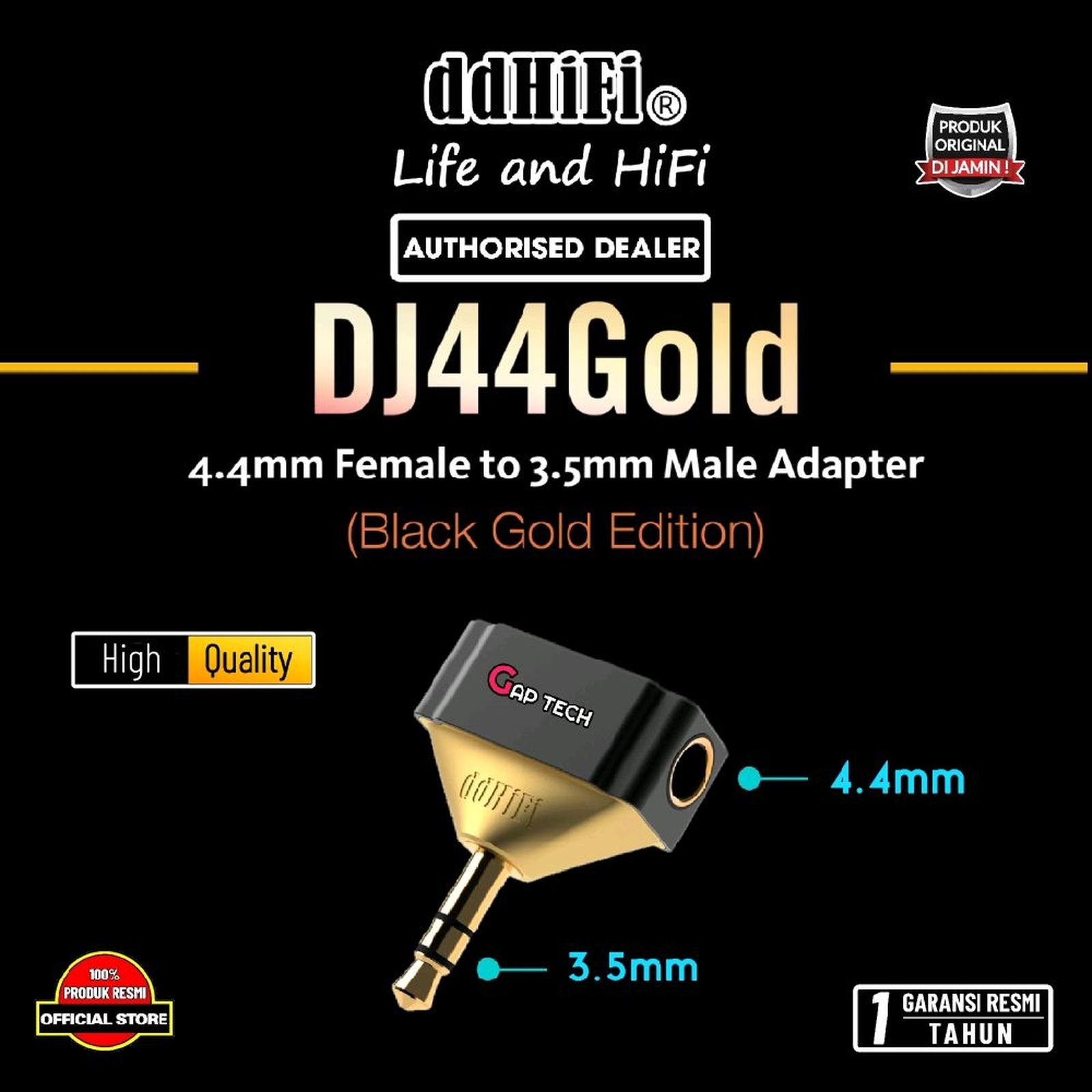 dd DDHIFI DJ44Gold / DJ44 Gold / DJ 44 Gold 4.4mm Female to 3.5mm Male Adapter (Black Gold Edition) Original