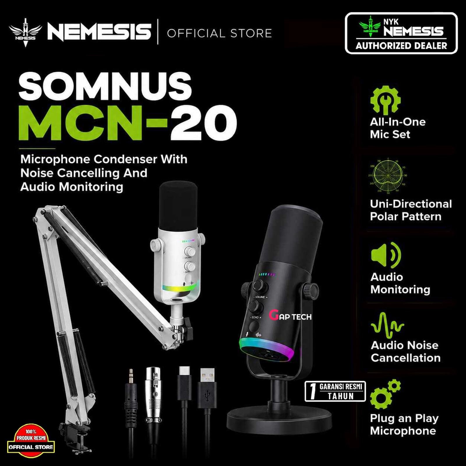 Microphone Condenser 2 in 1 Connection RGB with Noise Cancelling Nemesis SOMNUS MCN-20 Original