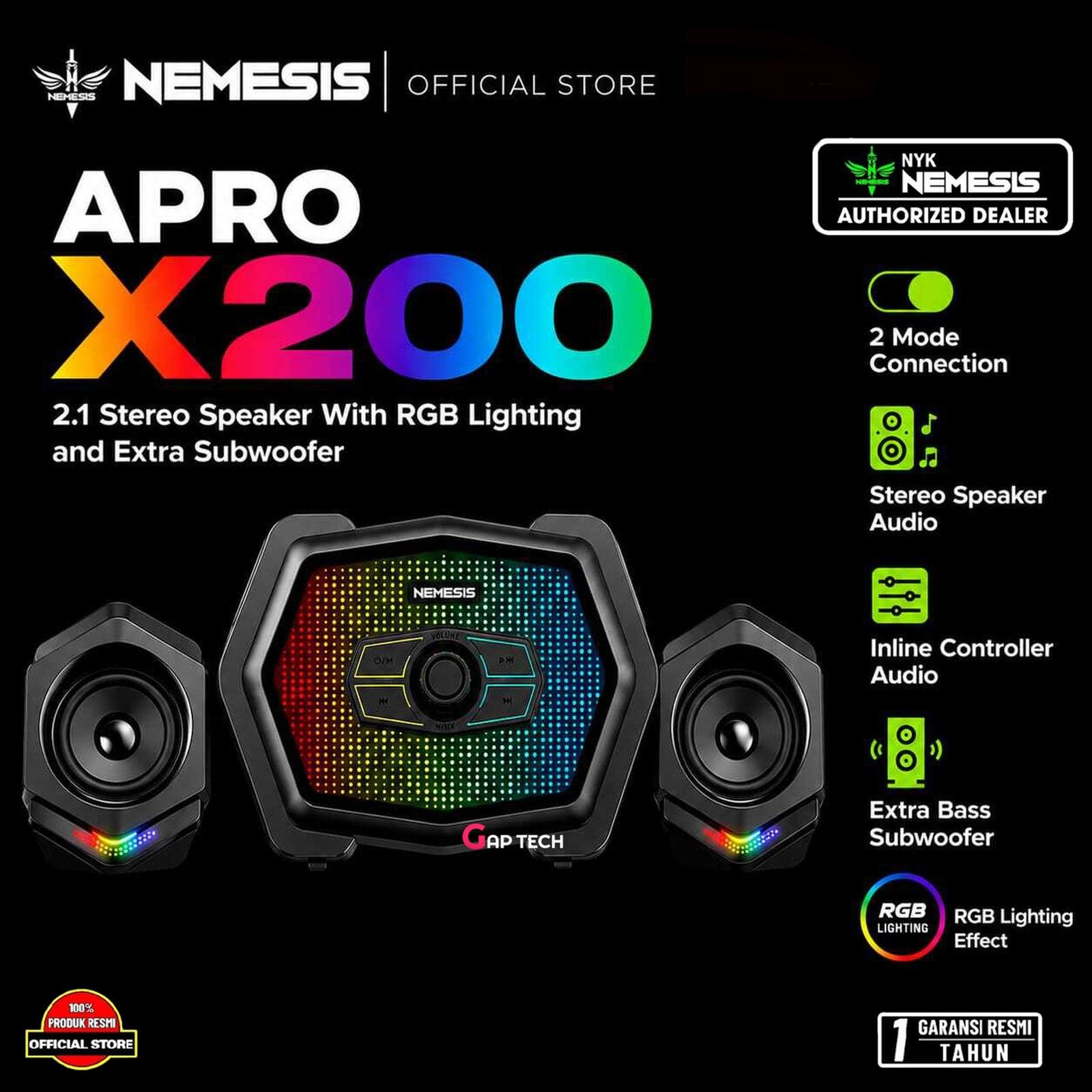 NEMESIS Speaker APRO X200 Subwoofer Multimedia 2.1 Stereo Bass Music Box For PC/Laptop Dual Connection Original